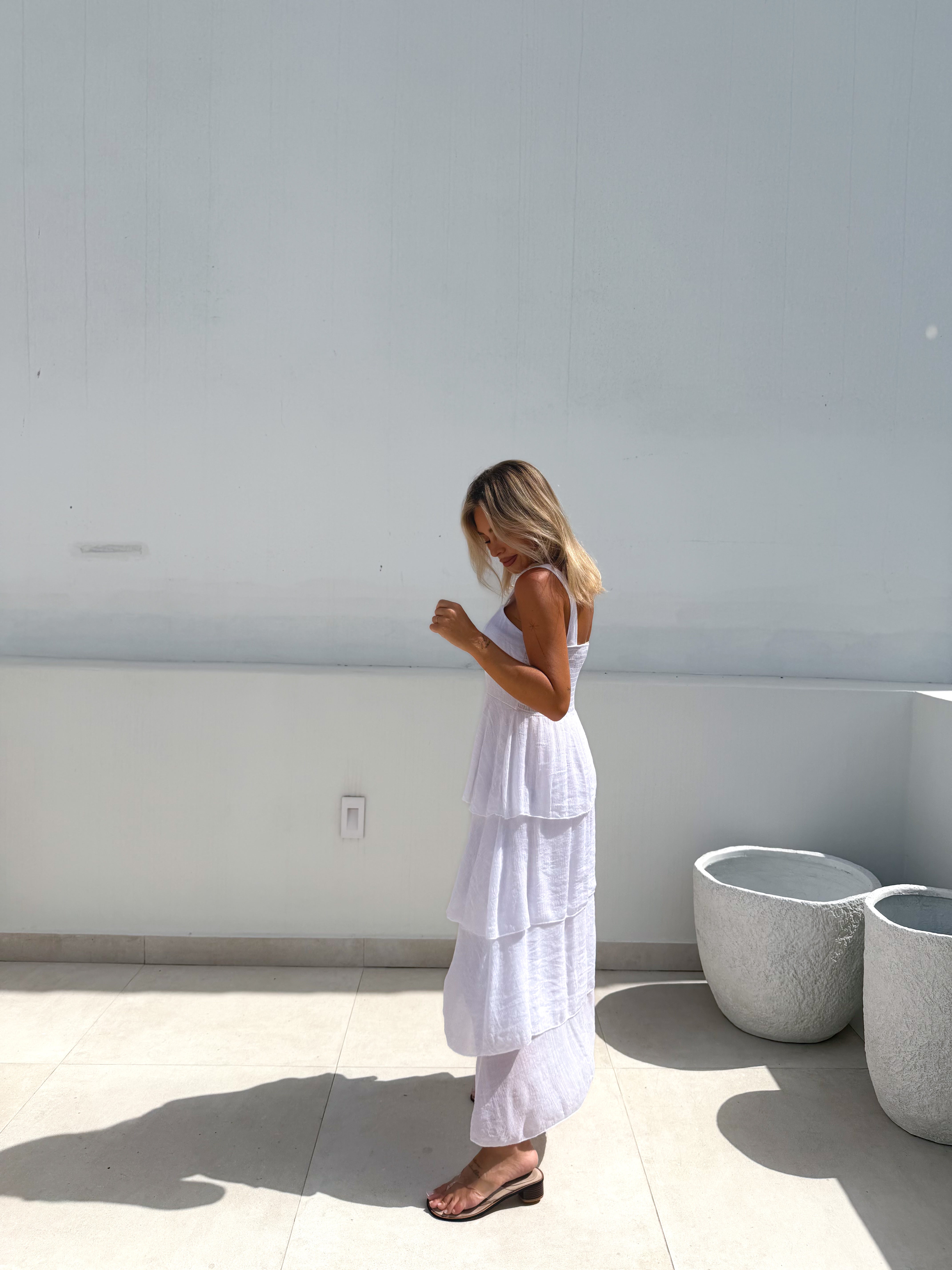 Vestido largo volantes blanco
