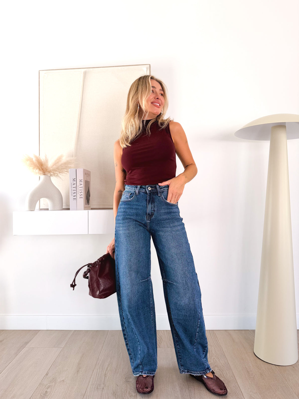 Denim barrel talle alto