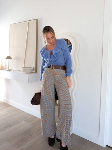 Pantalón combinado cuadros azul