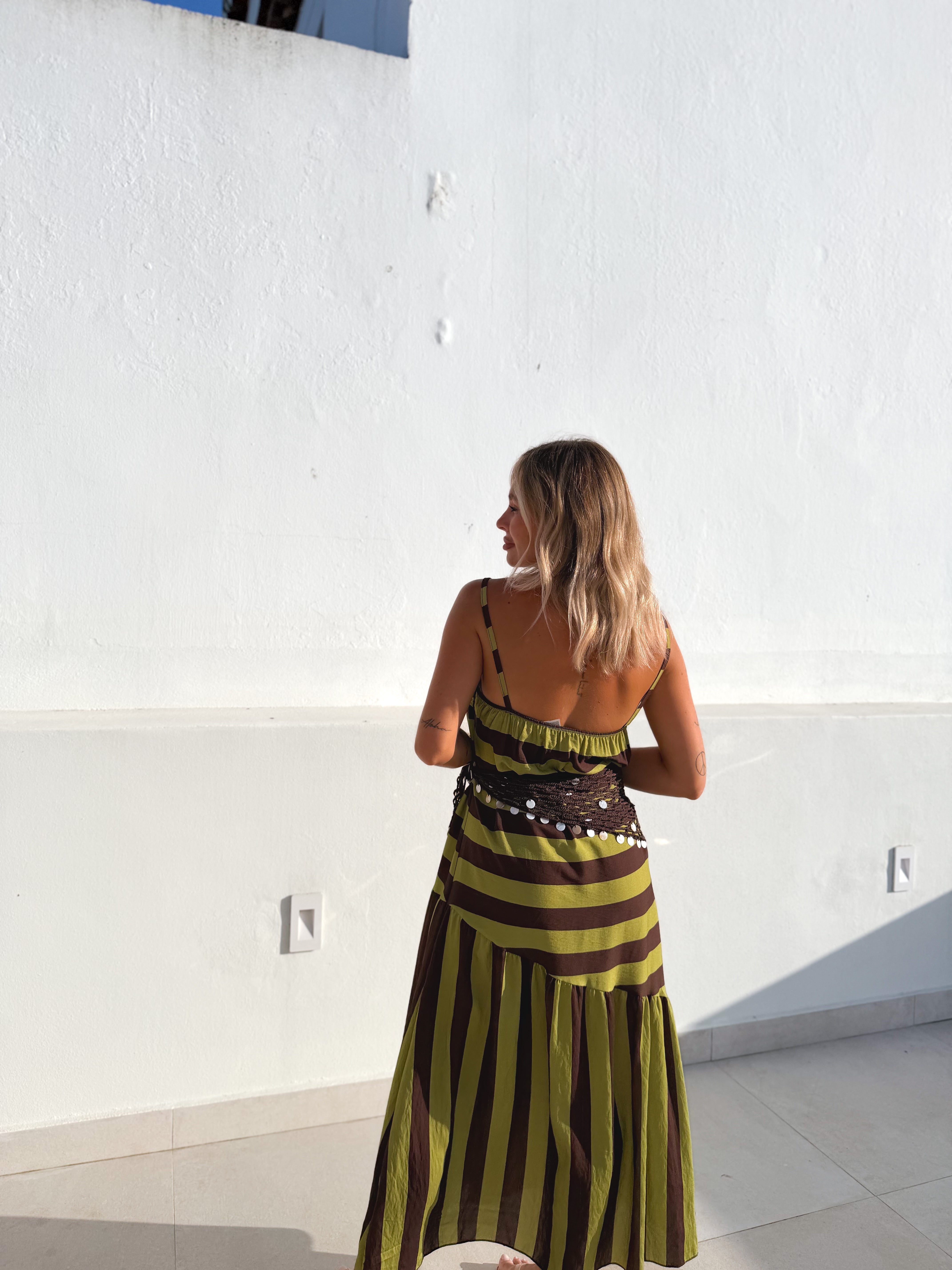 Vestido tirante asimétrico Lima/Marrón