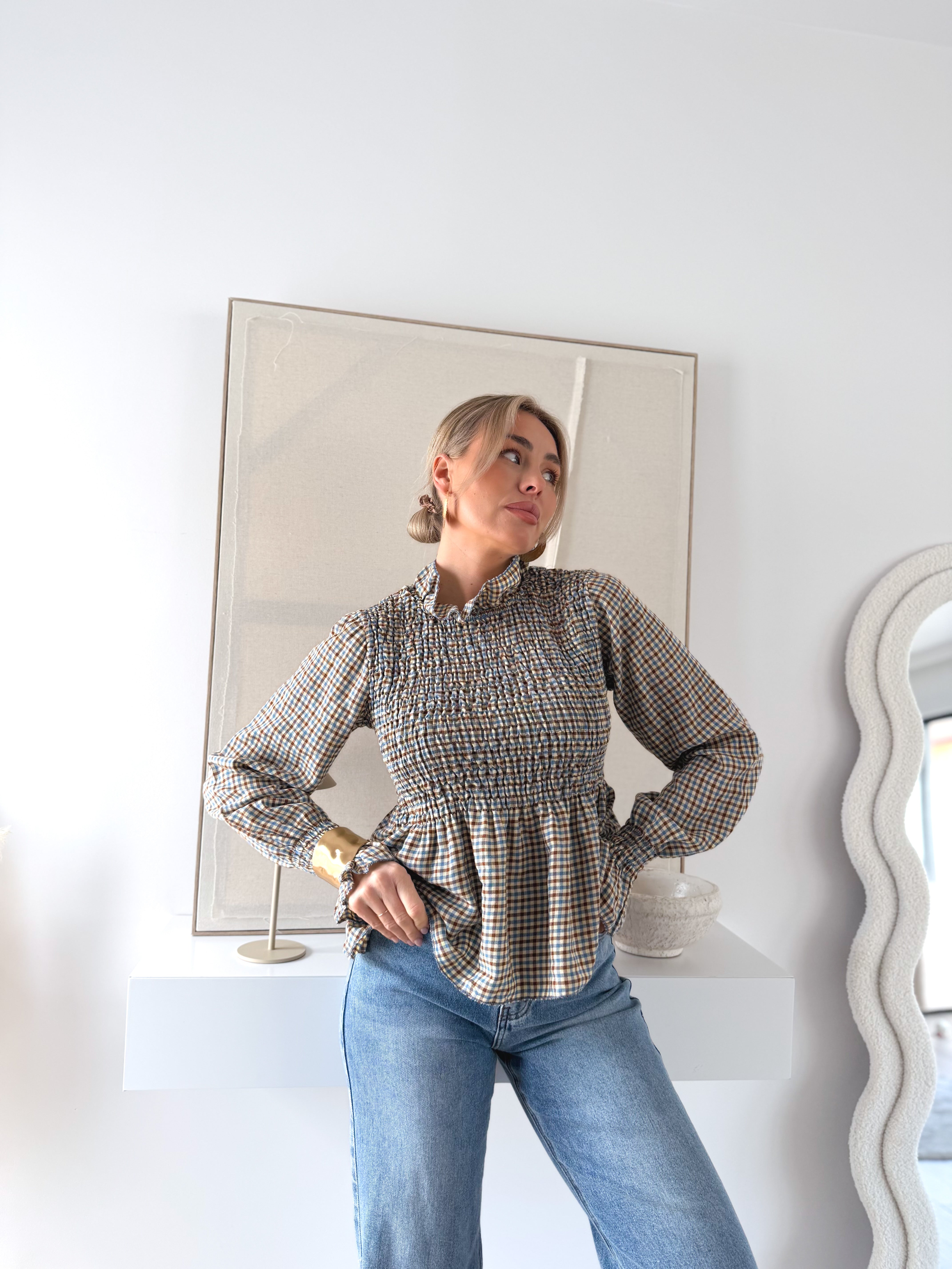 Blusa panelada cuadros azul