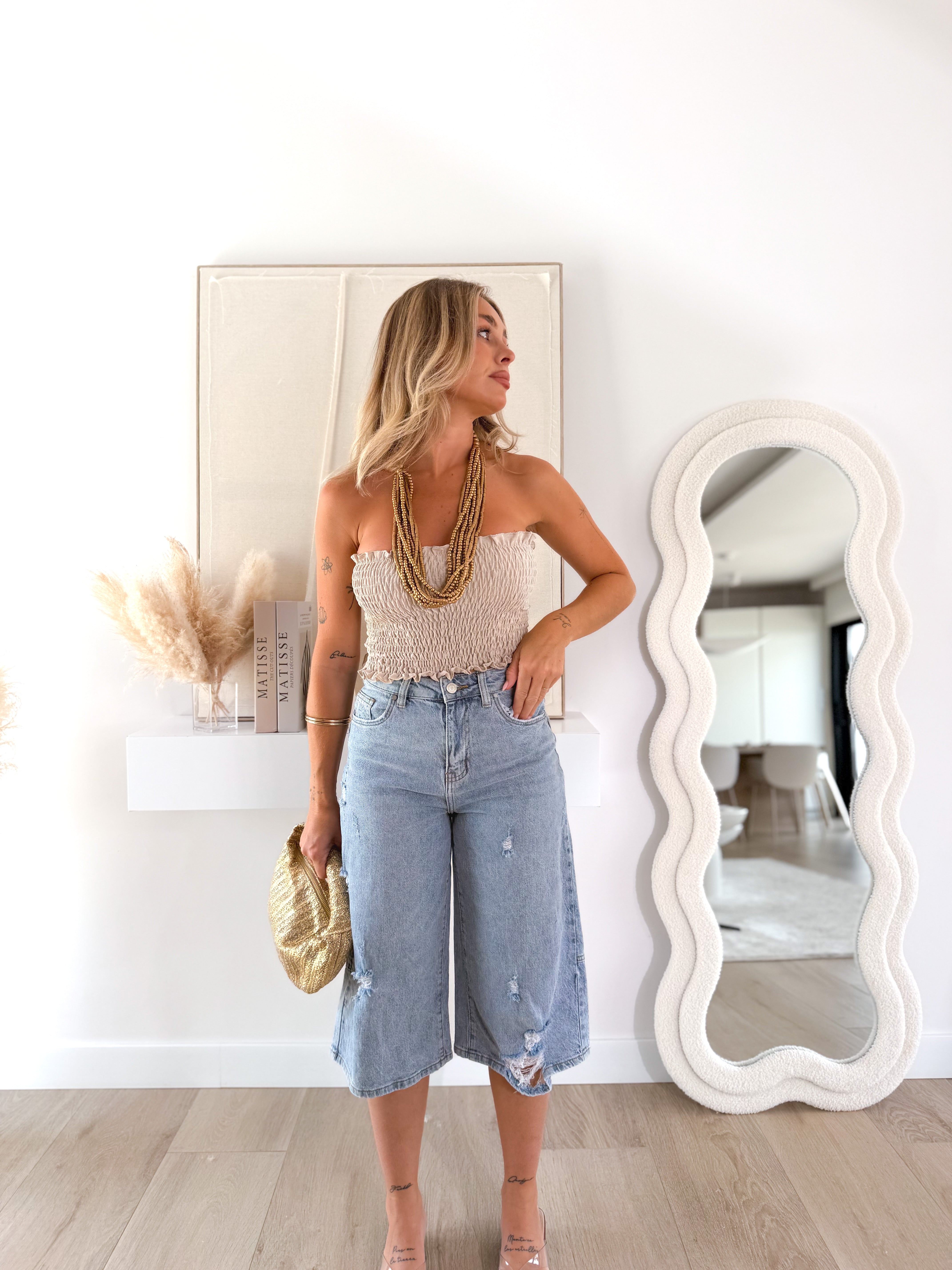 Bermuda denim desgastada