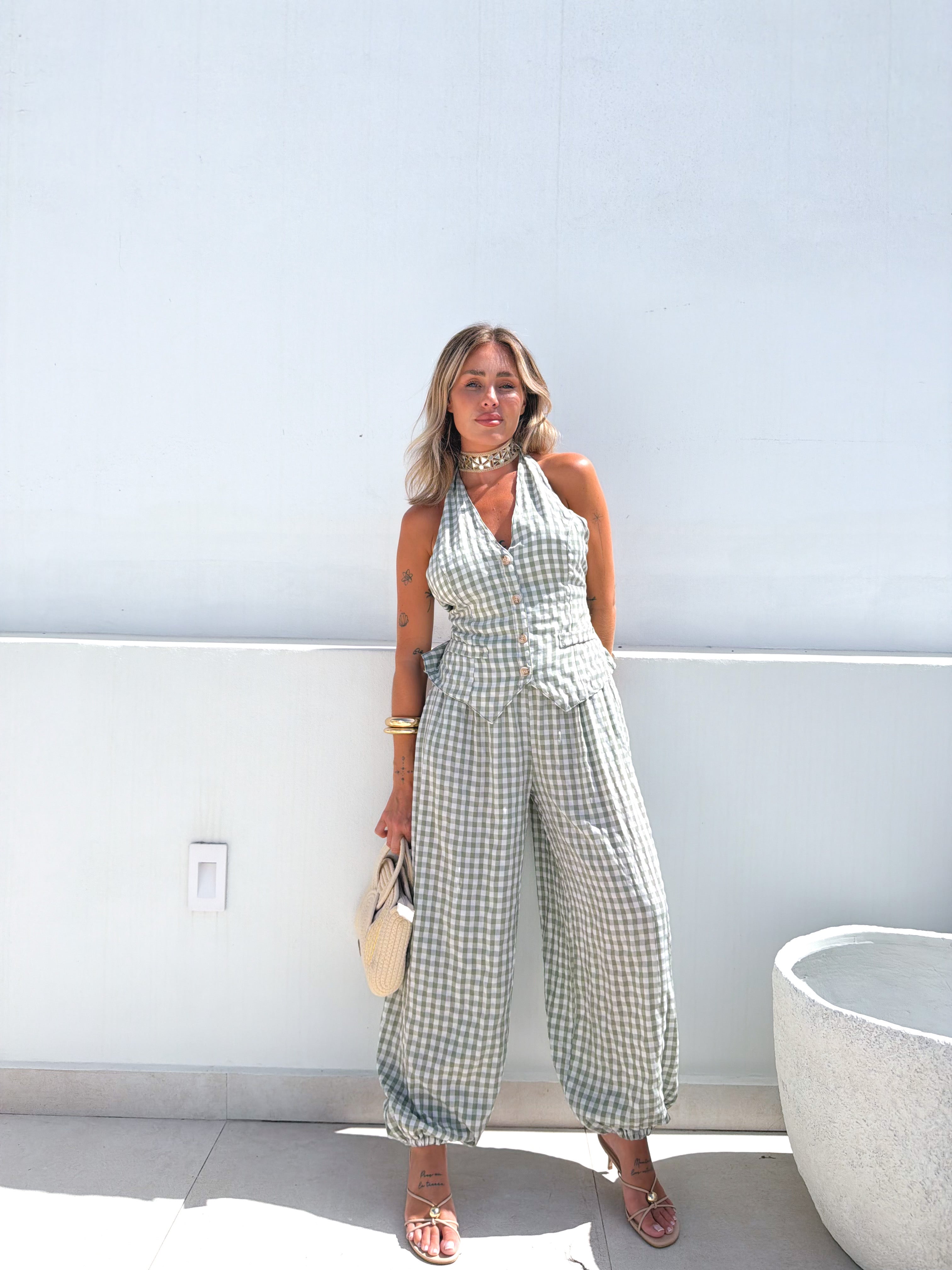 Conjunto Vichy verde