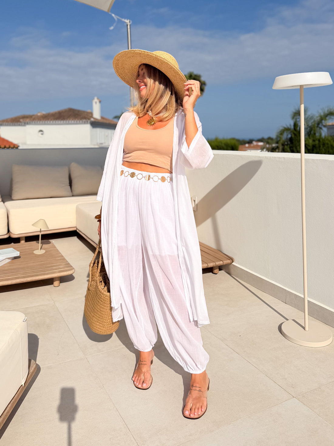 Kimono largo lino blanco