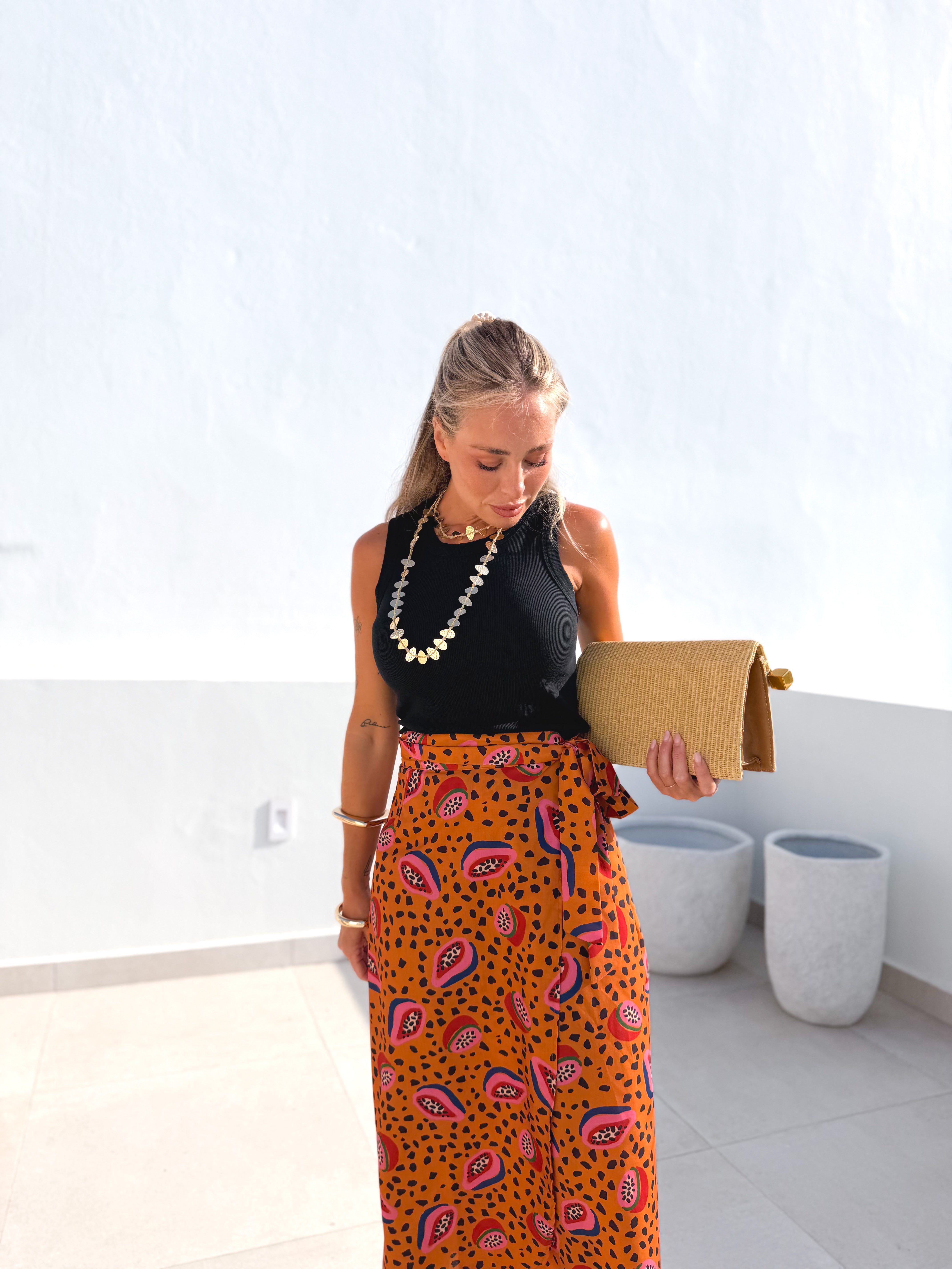 Falda pareo papaya