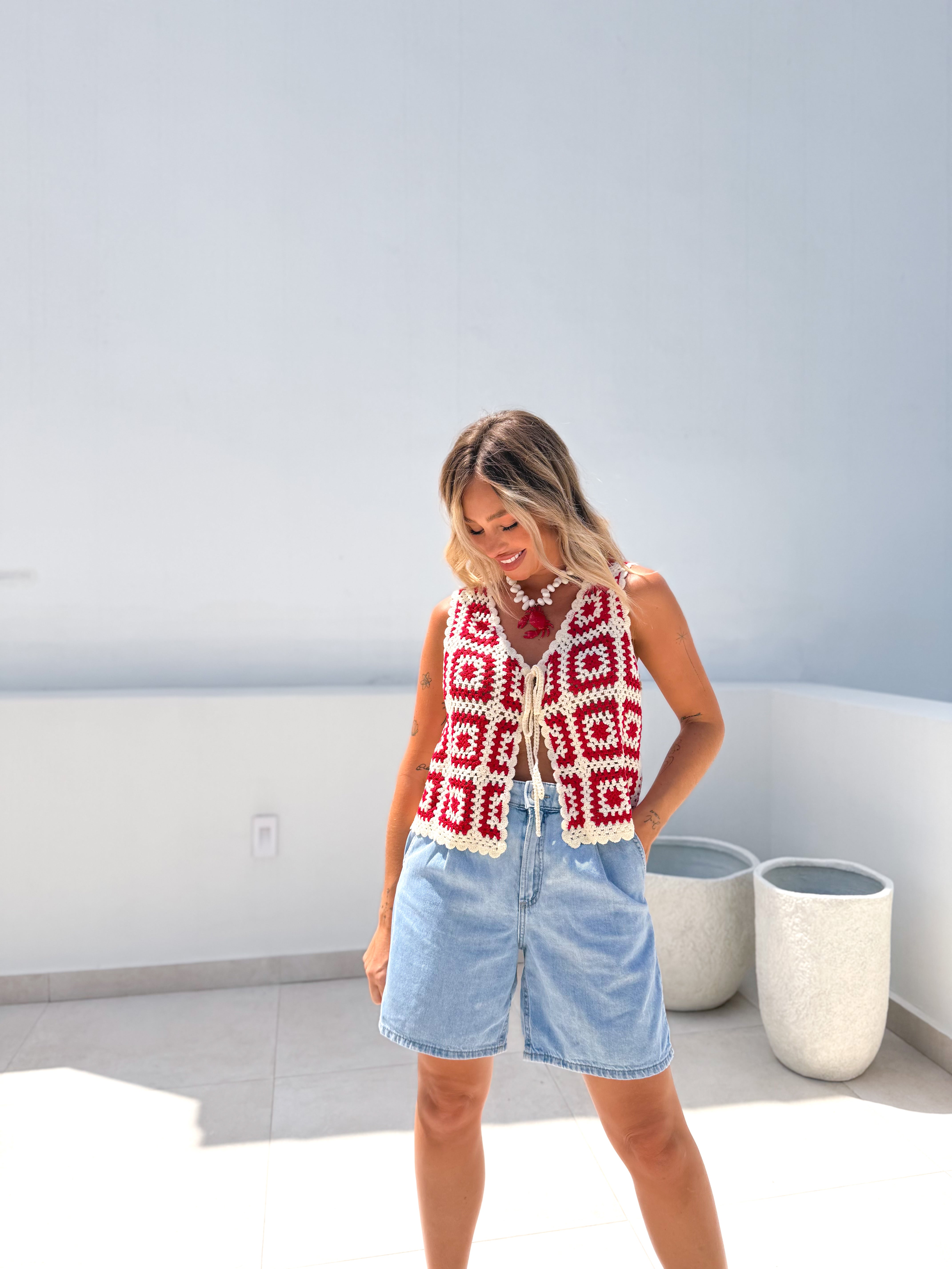 Chaleco crochet rojo