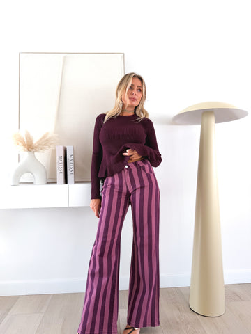 Pantalón rayas malva/ rosa