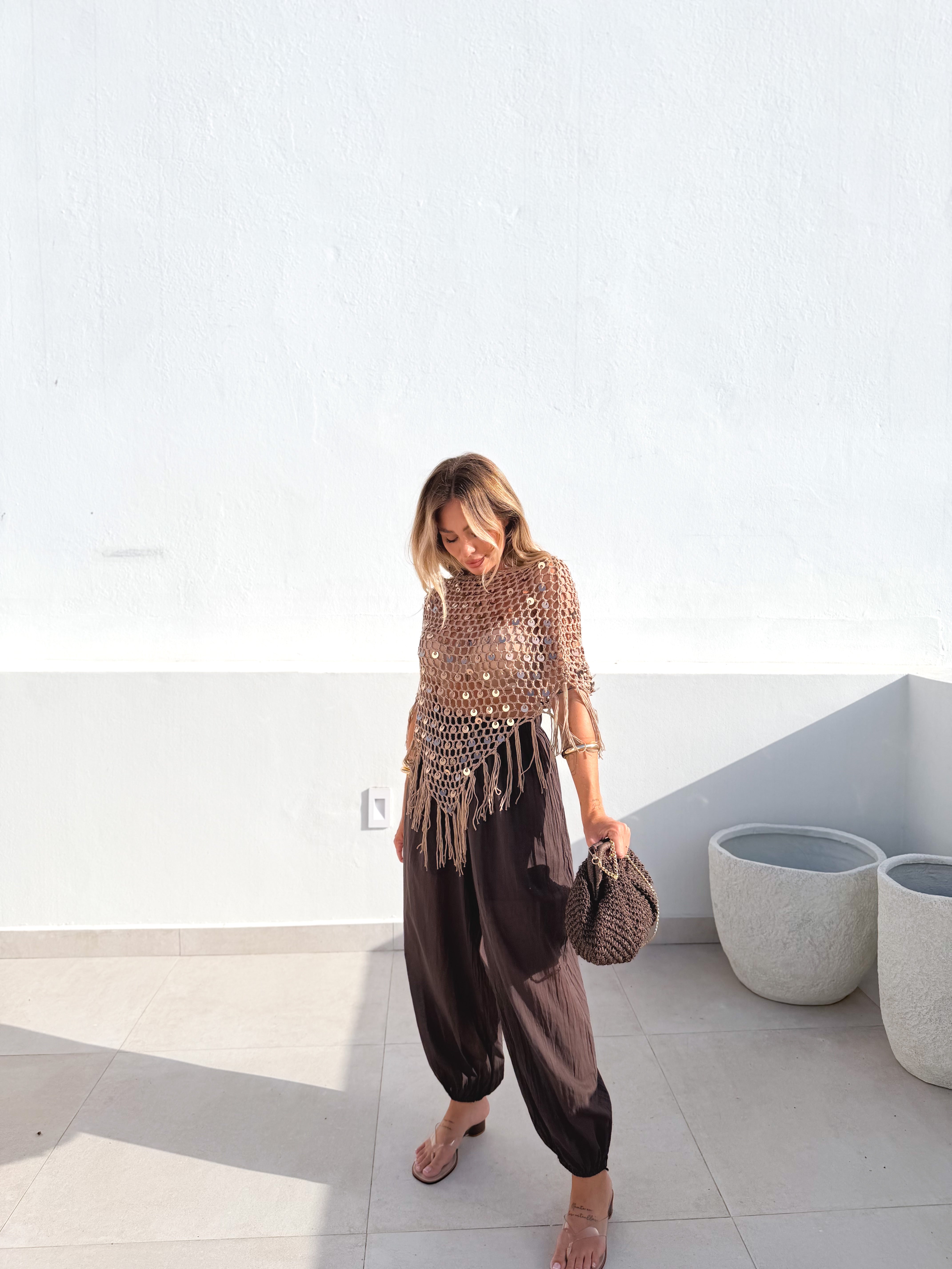 Poncho crochet taupe