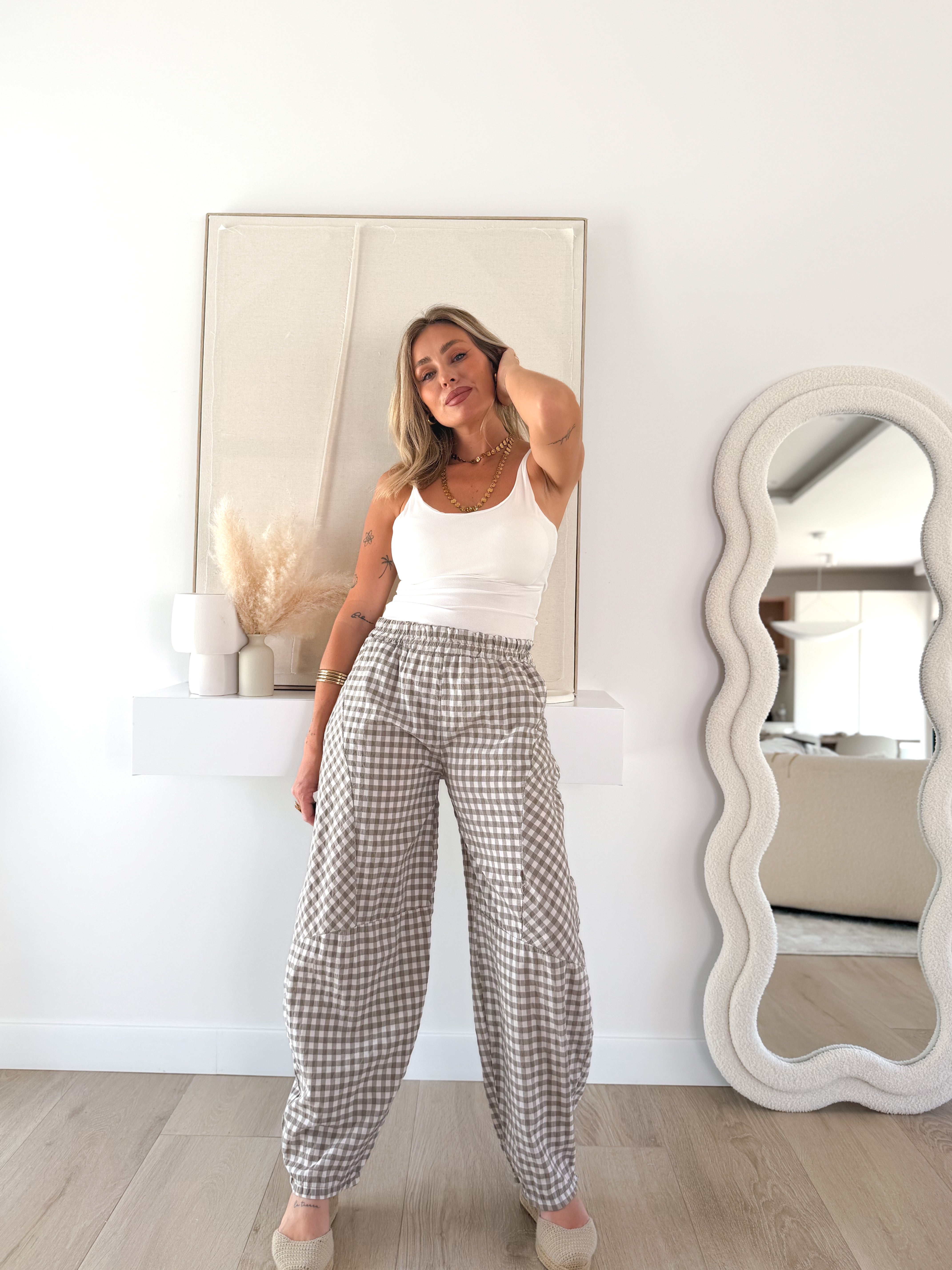Pantalón bombacho Vichy Taupe
