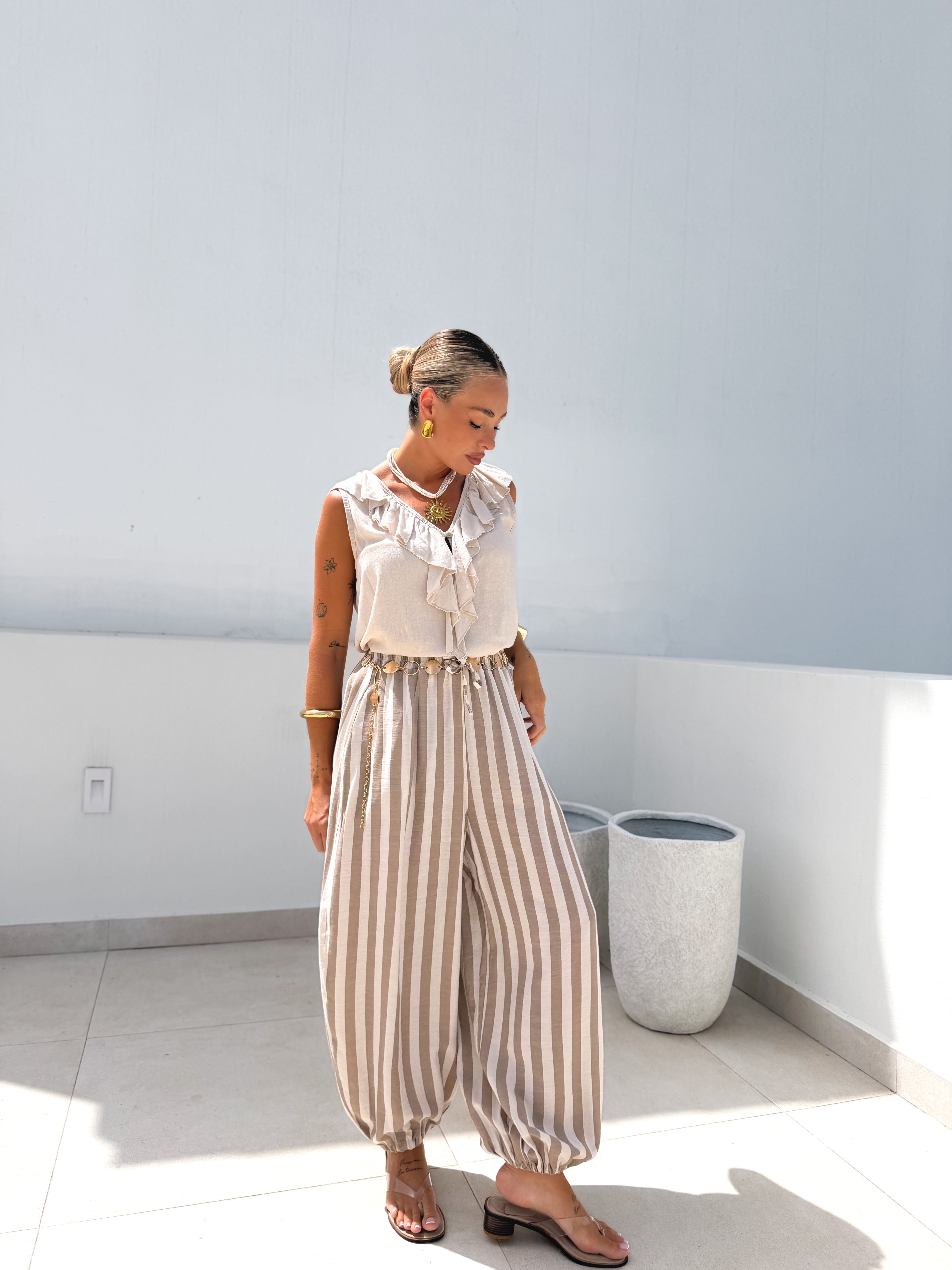 Bombacho rayas beige