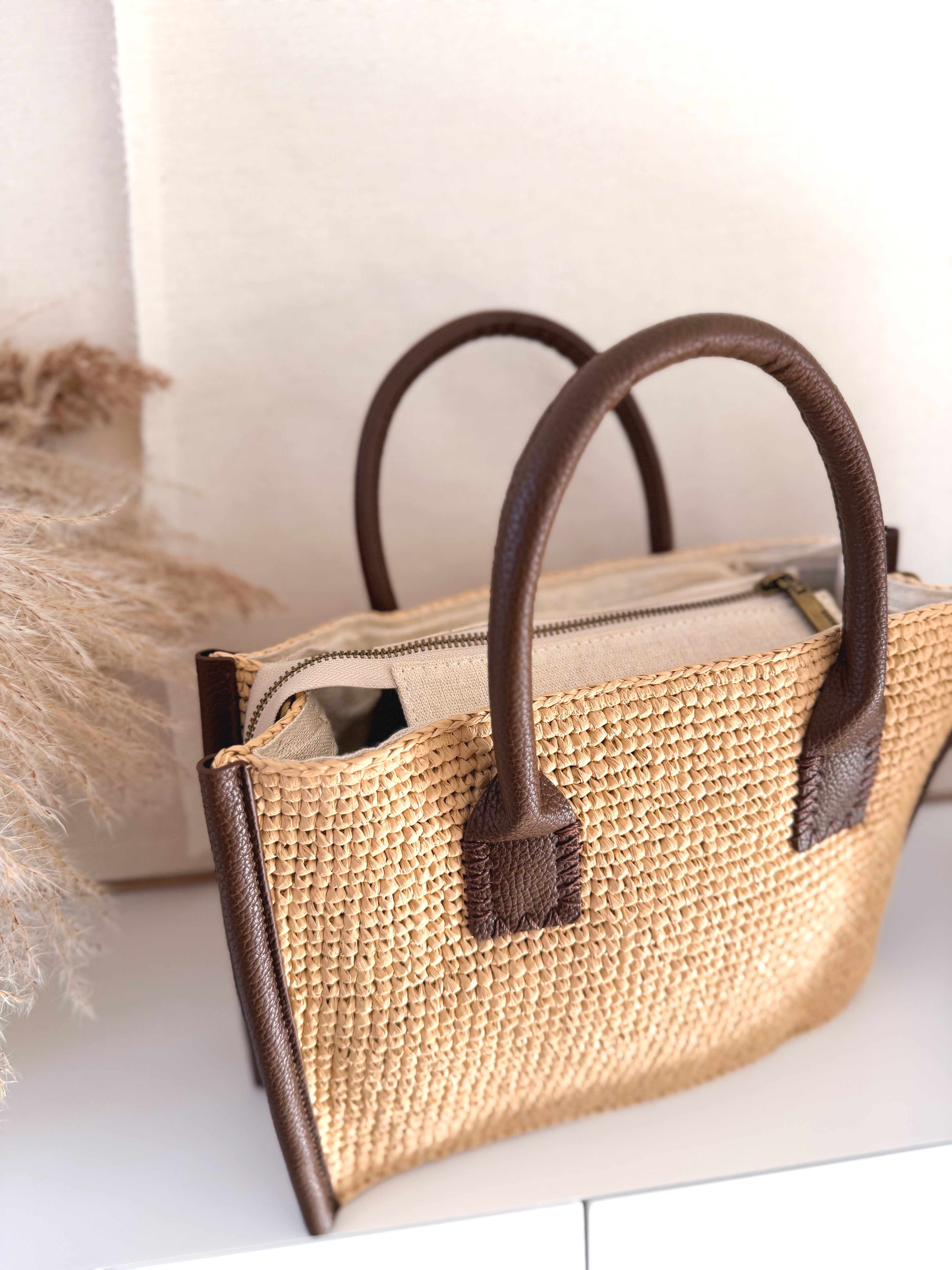 Bolso mano yute y polipiel