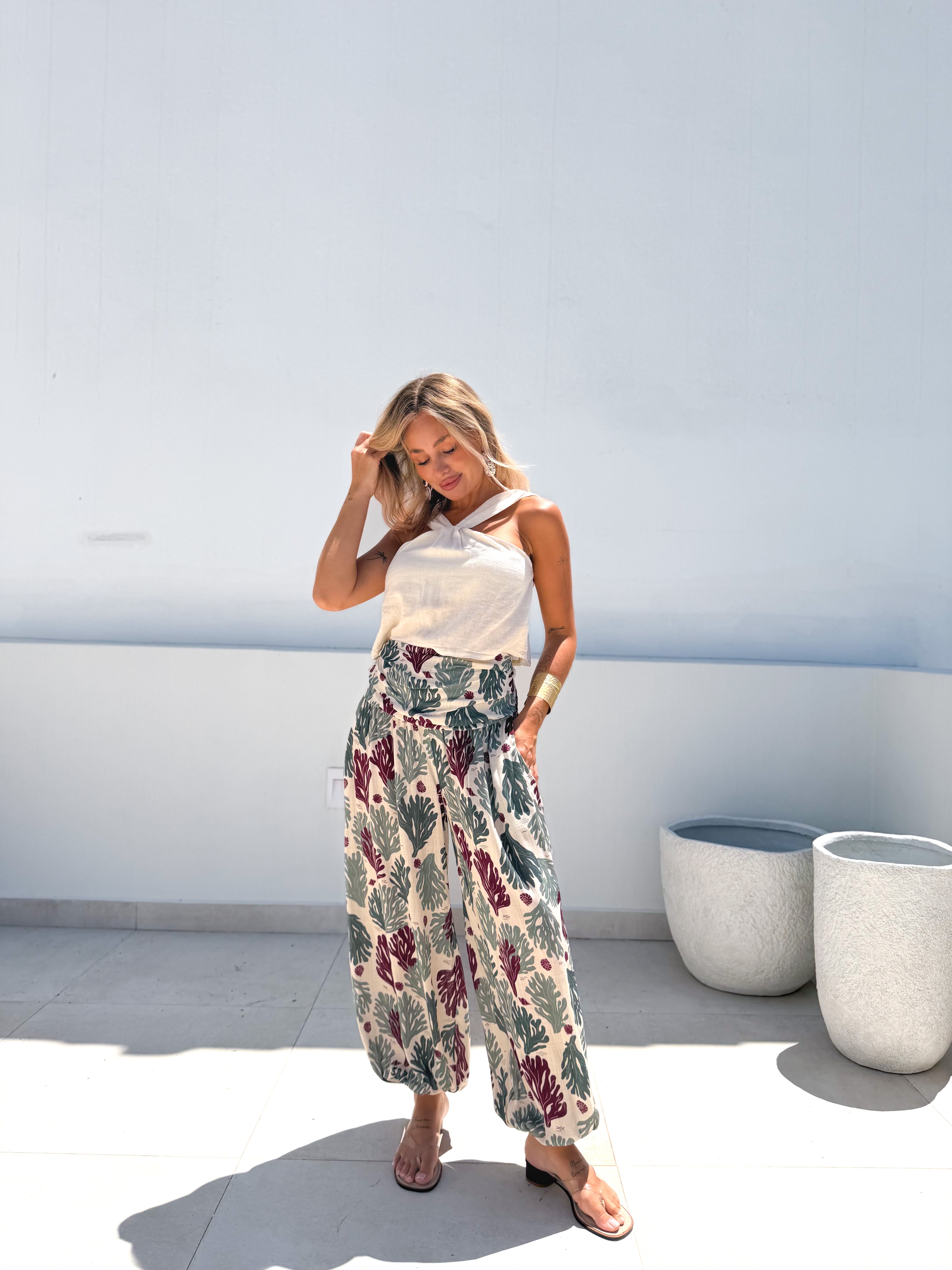 Pantalón bombacho coral agua