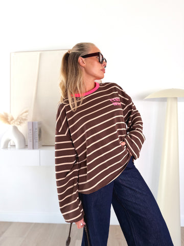 Camiseta rayas combinada Marrón/Beige