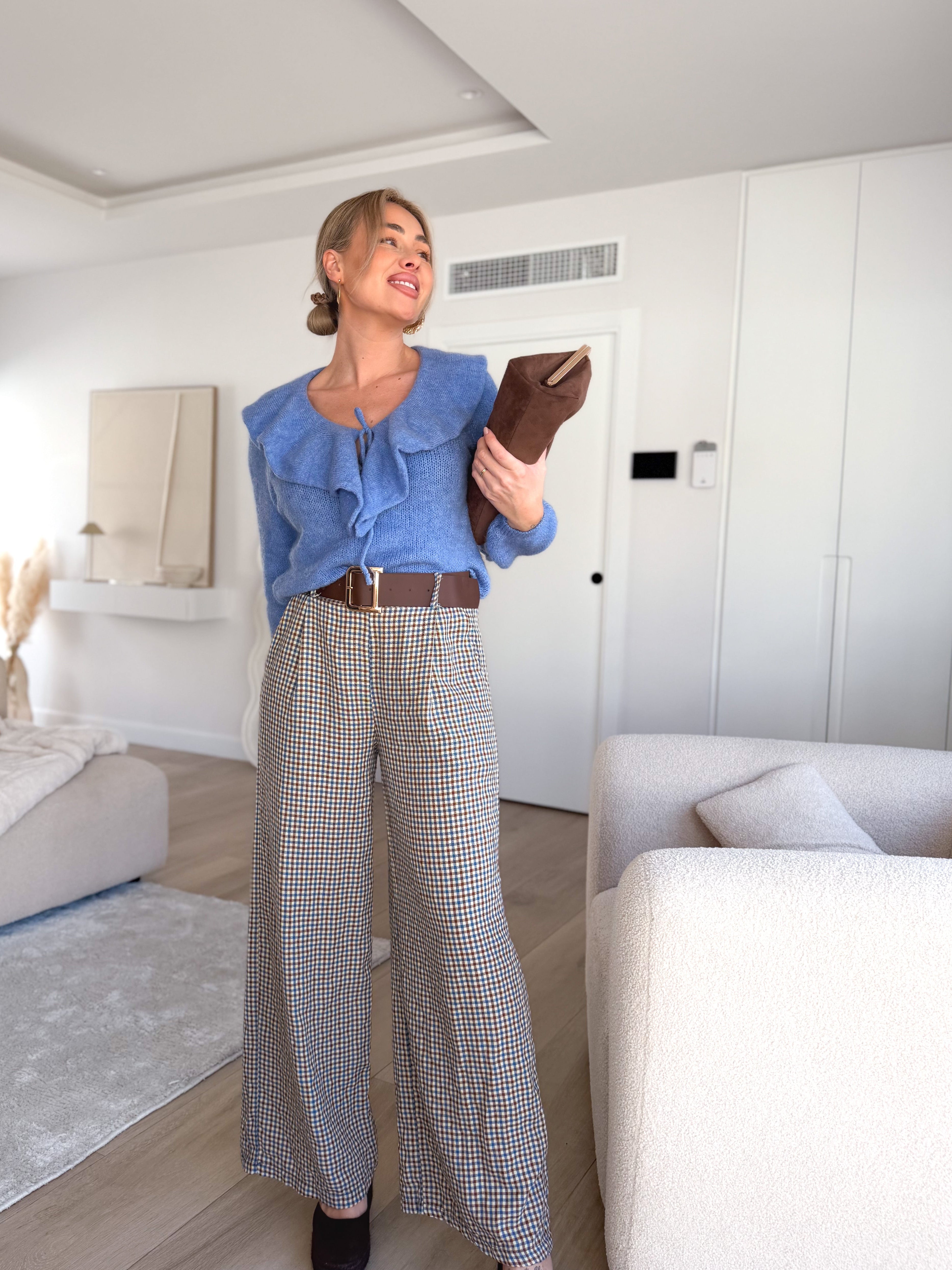 Pantalón combinado cuadros azul