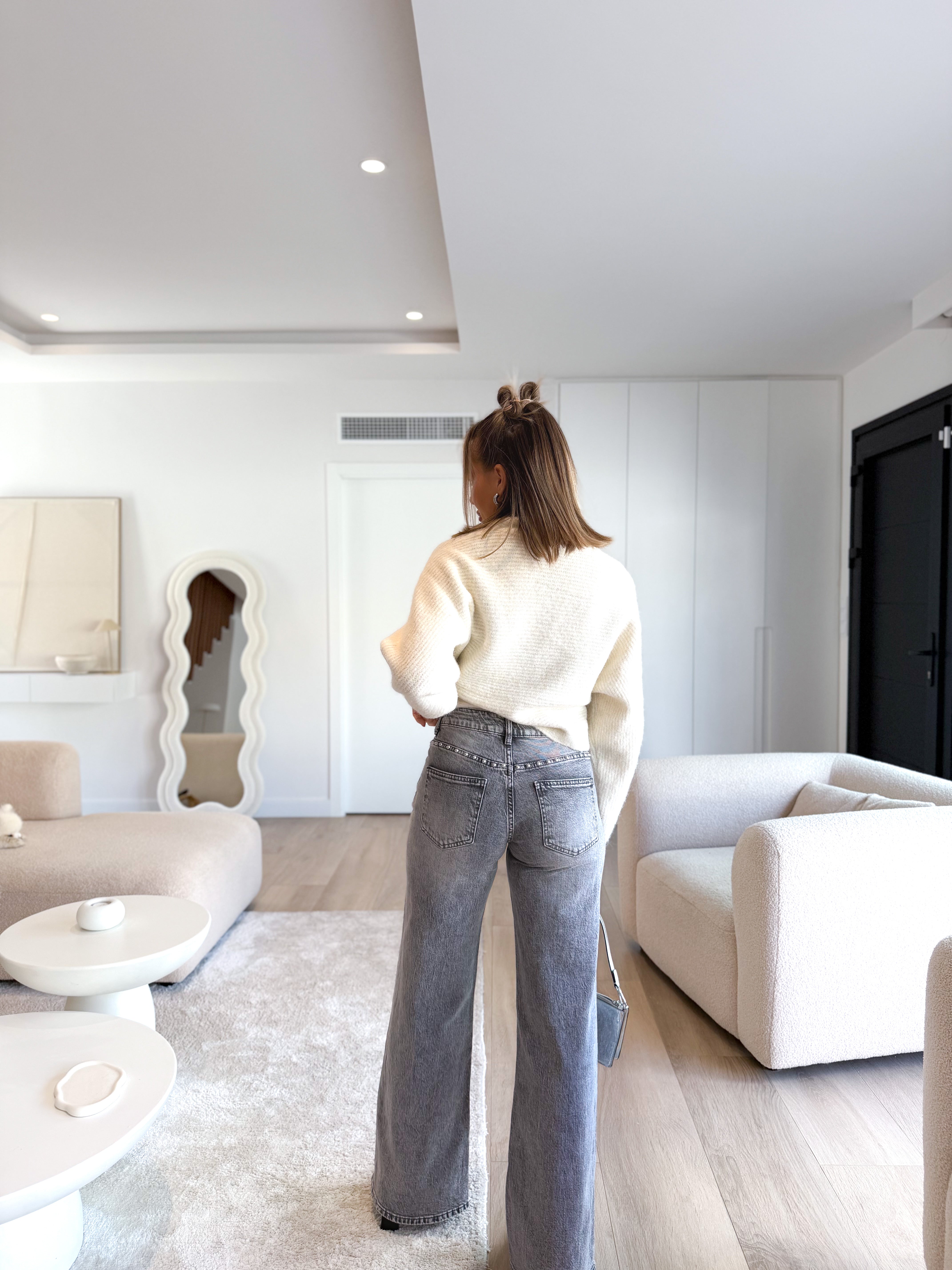 Denim wide gris tachas