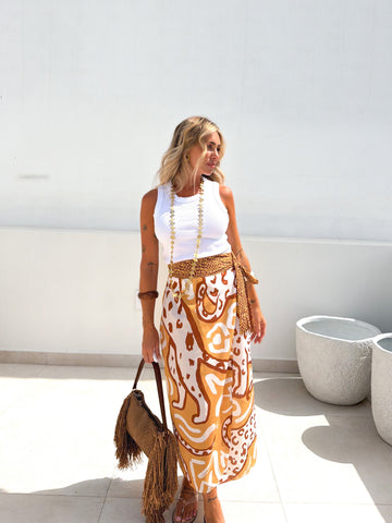 Falda pareo estampada camel