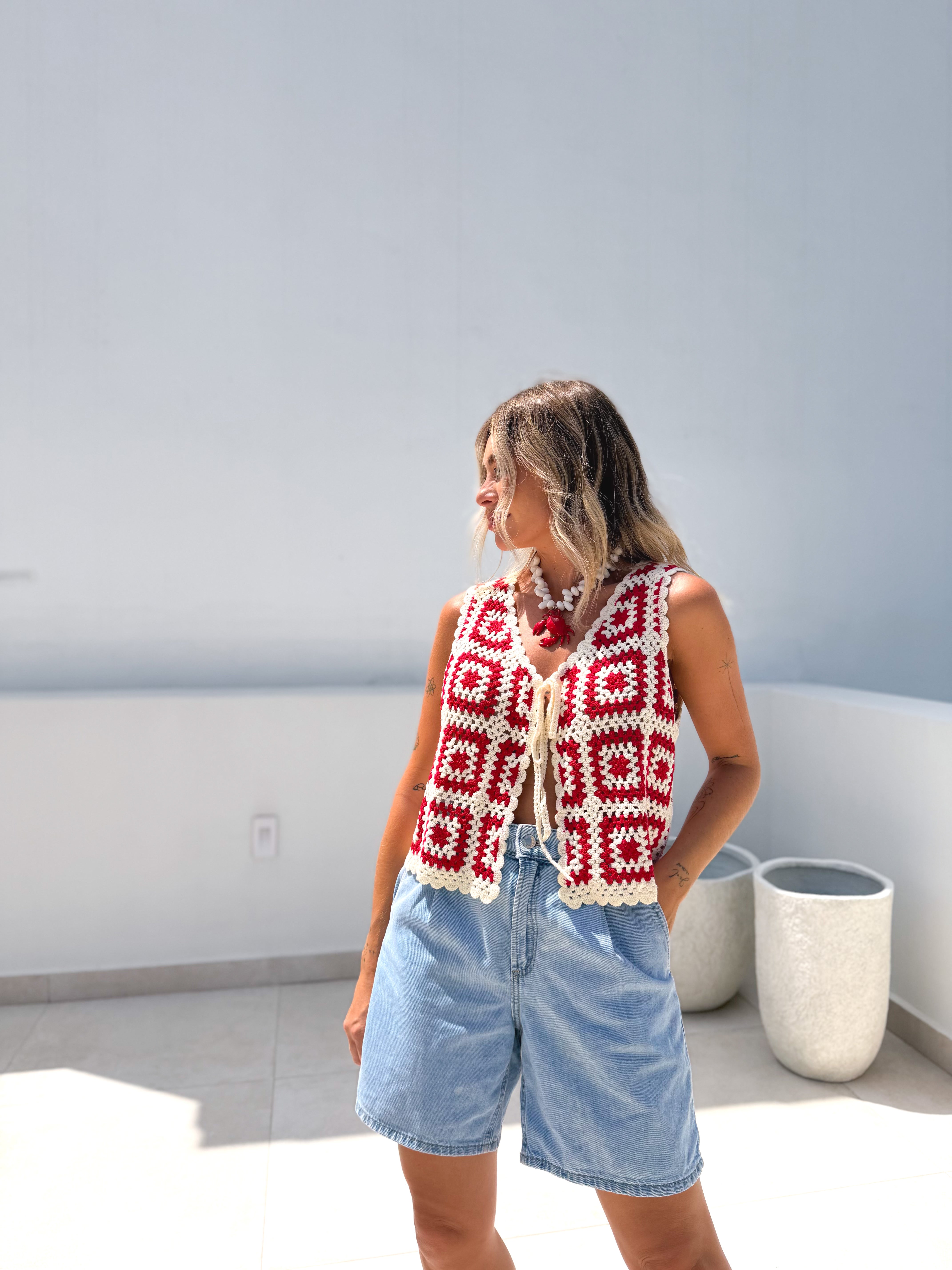 Chaleco crochet rojo