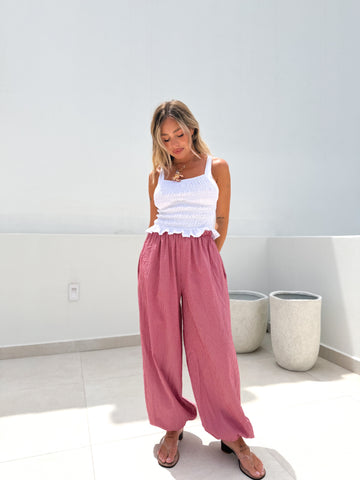Pantalón bombacho vichy rojo