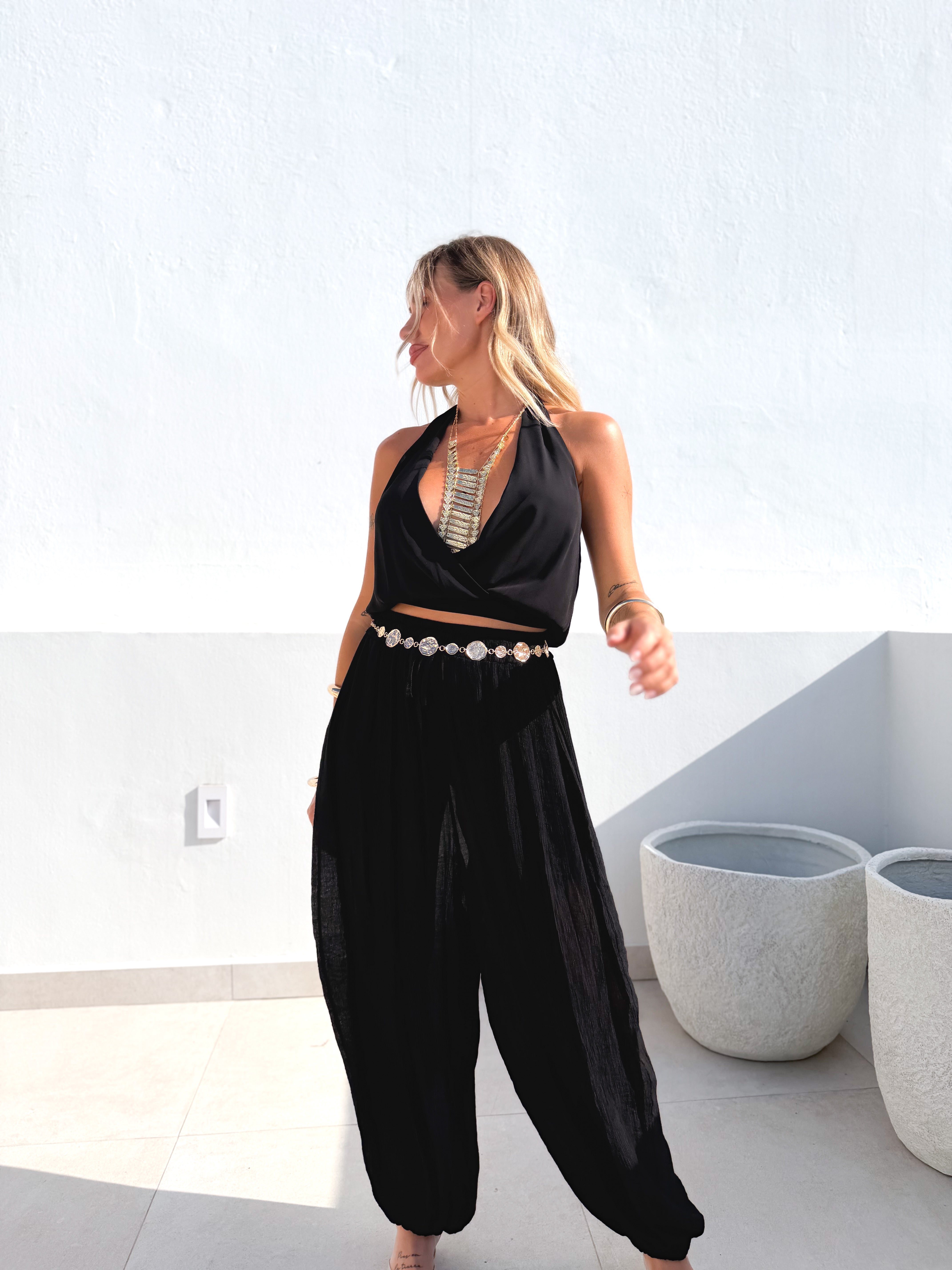 Pantalón bambula bombacho negro