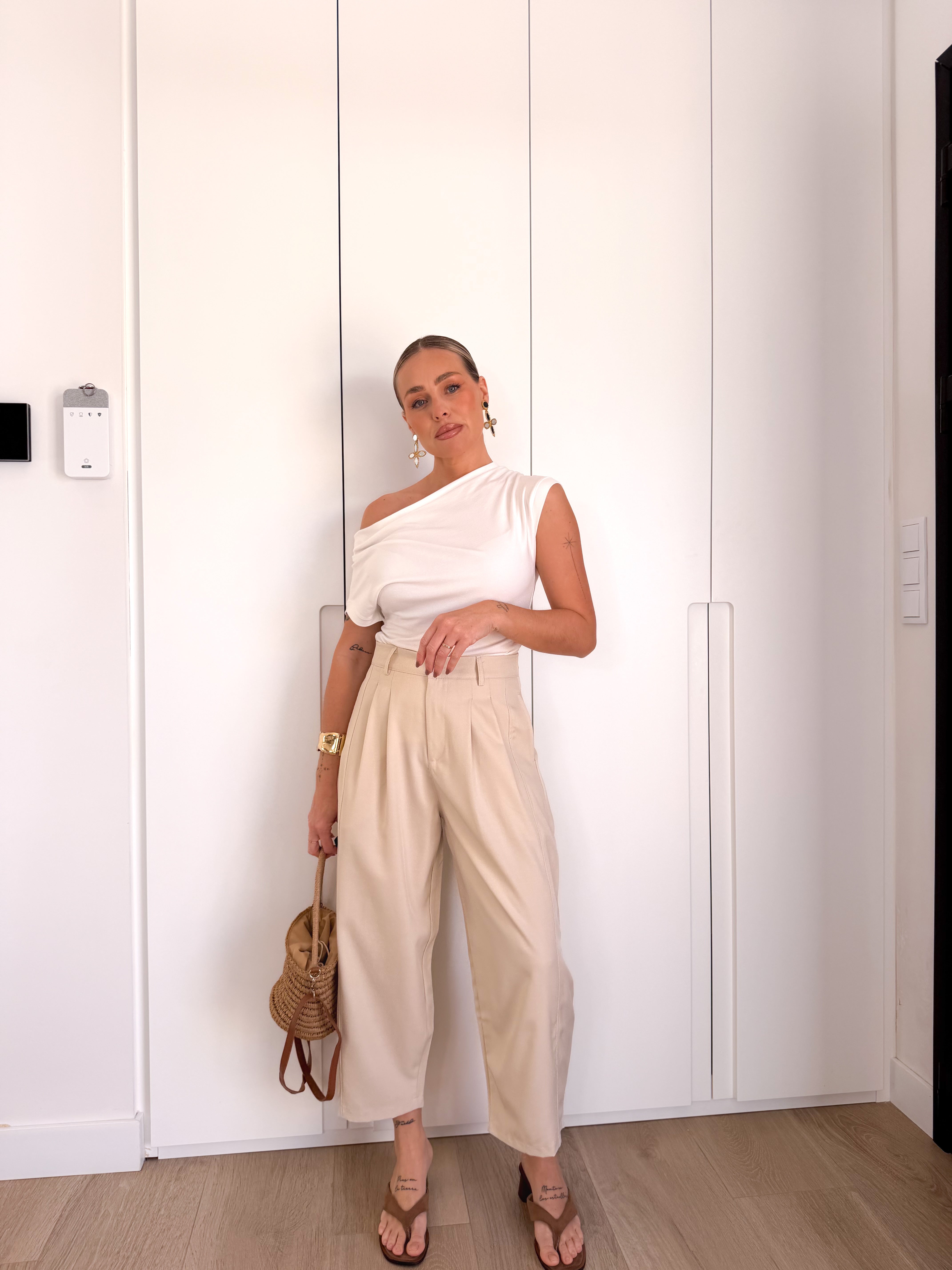 Pantalón pinza tobillero Beige