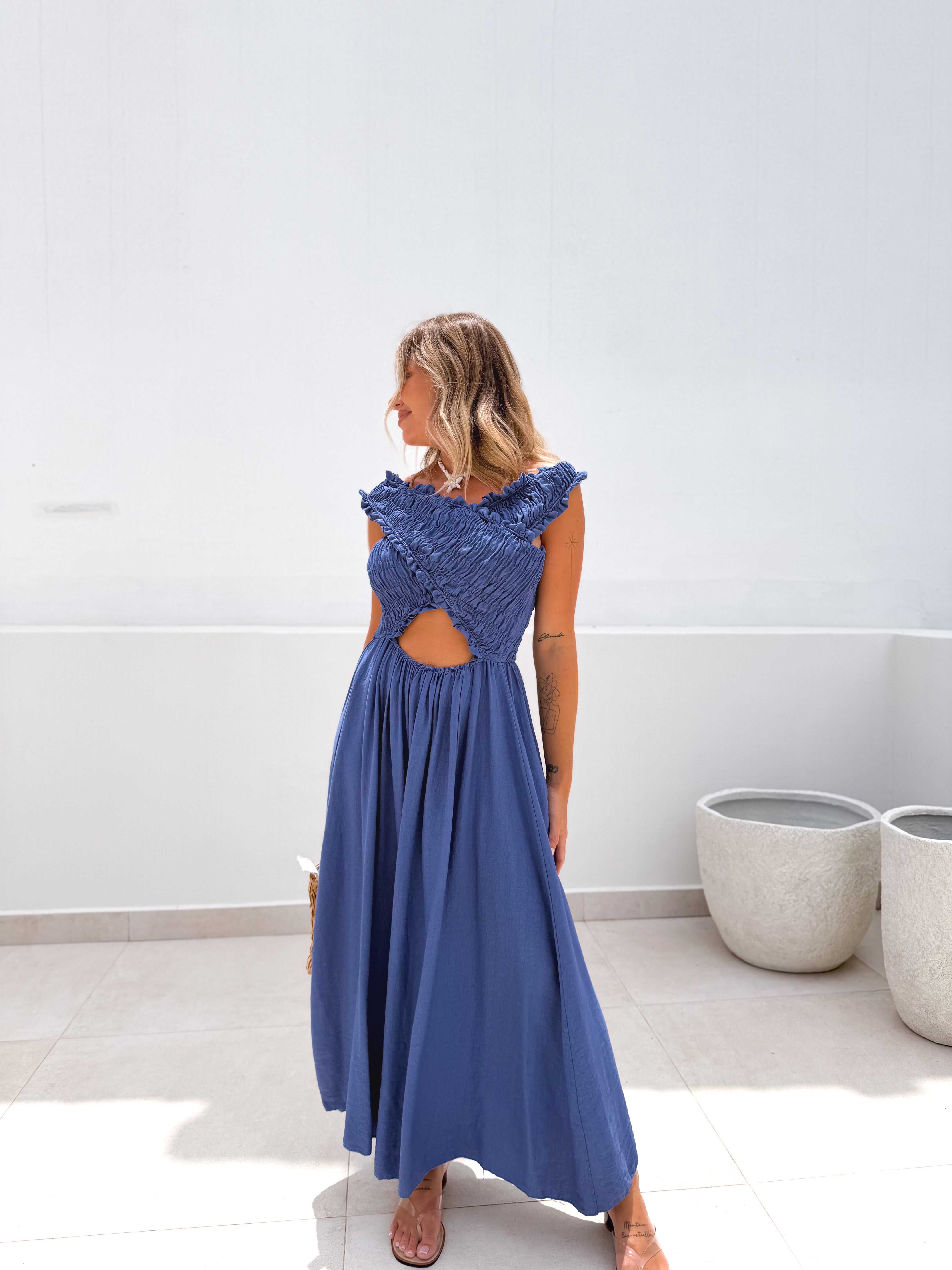 Vestido Frunces multiposición azul