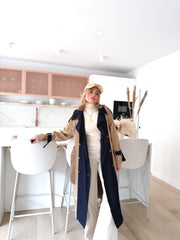 Gabardina combinada denim/beige