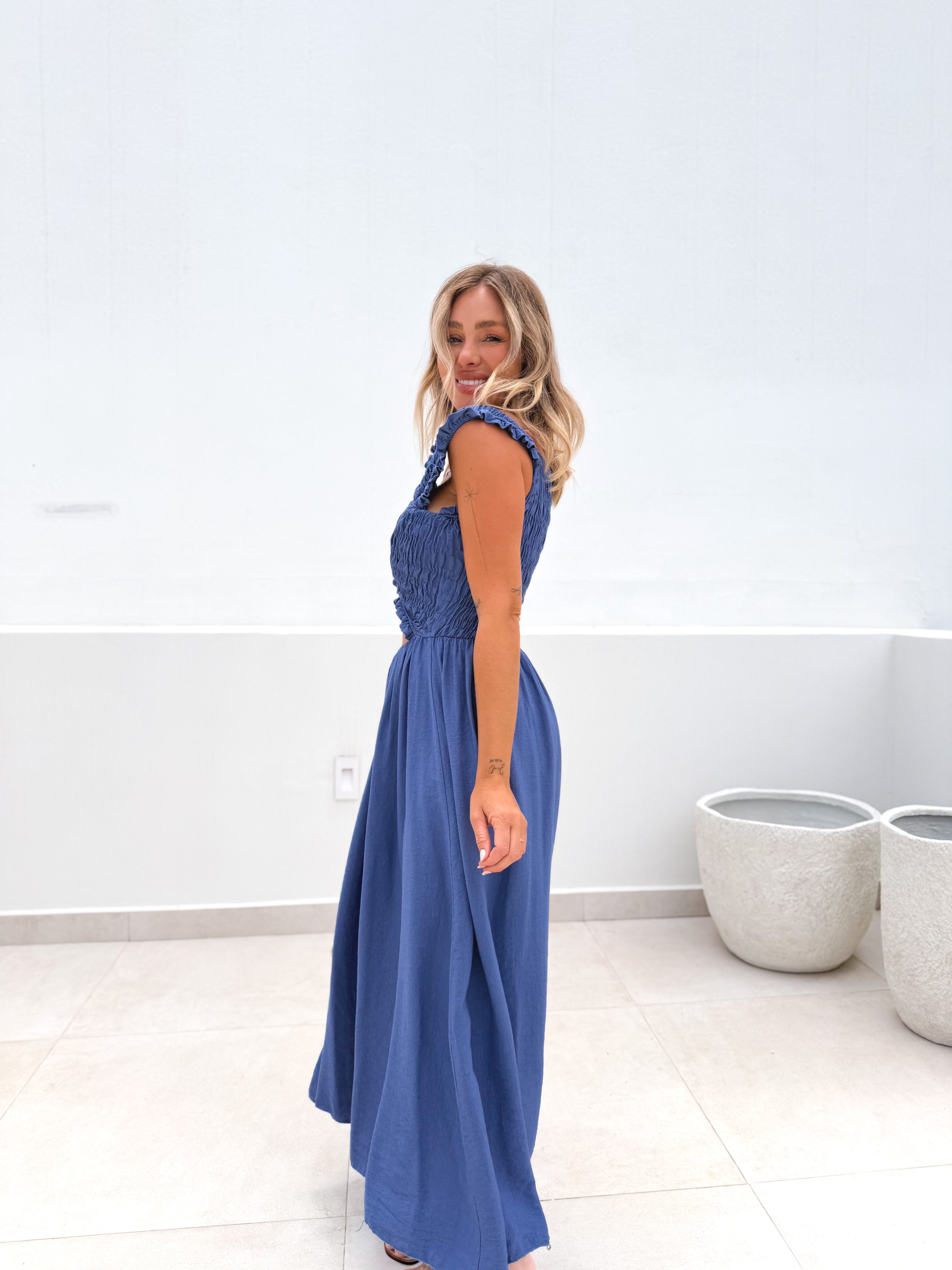 Vestido Frunces multiposición azul