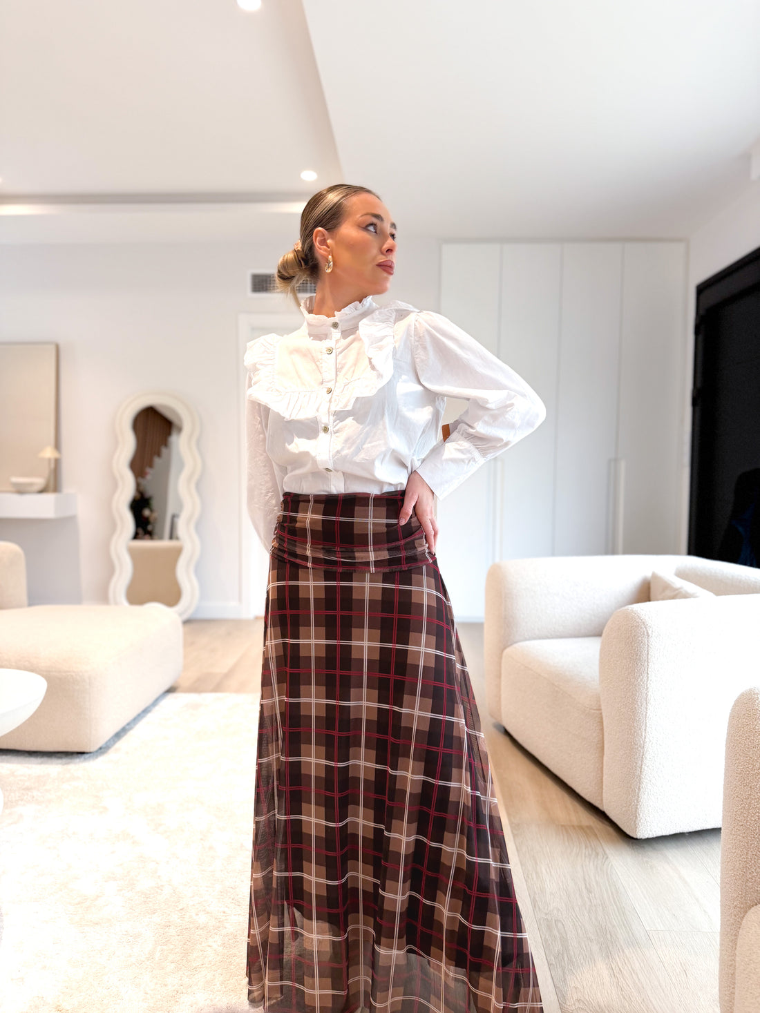 Falda tull estampada marrón