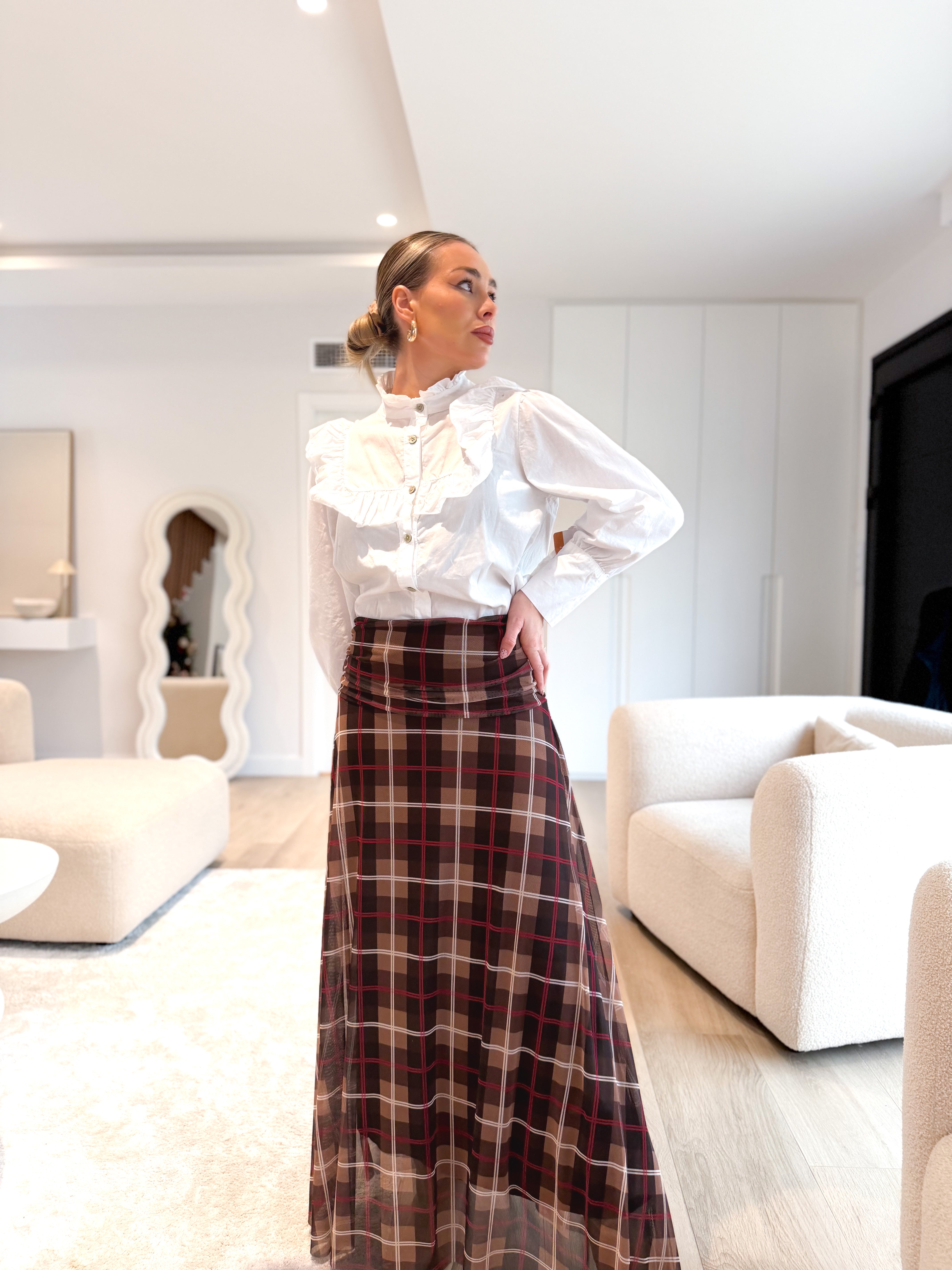 Falda tull estampada marrón