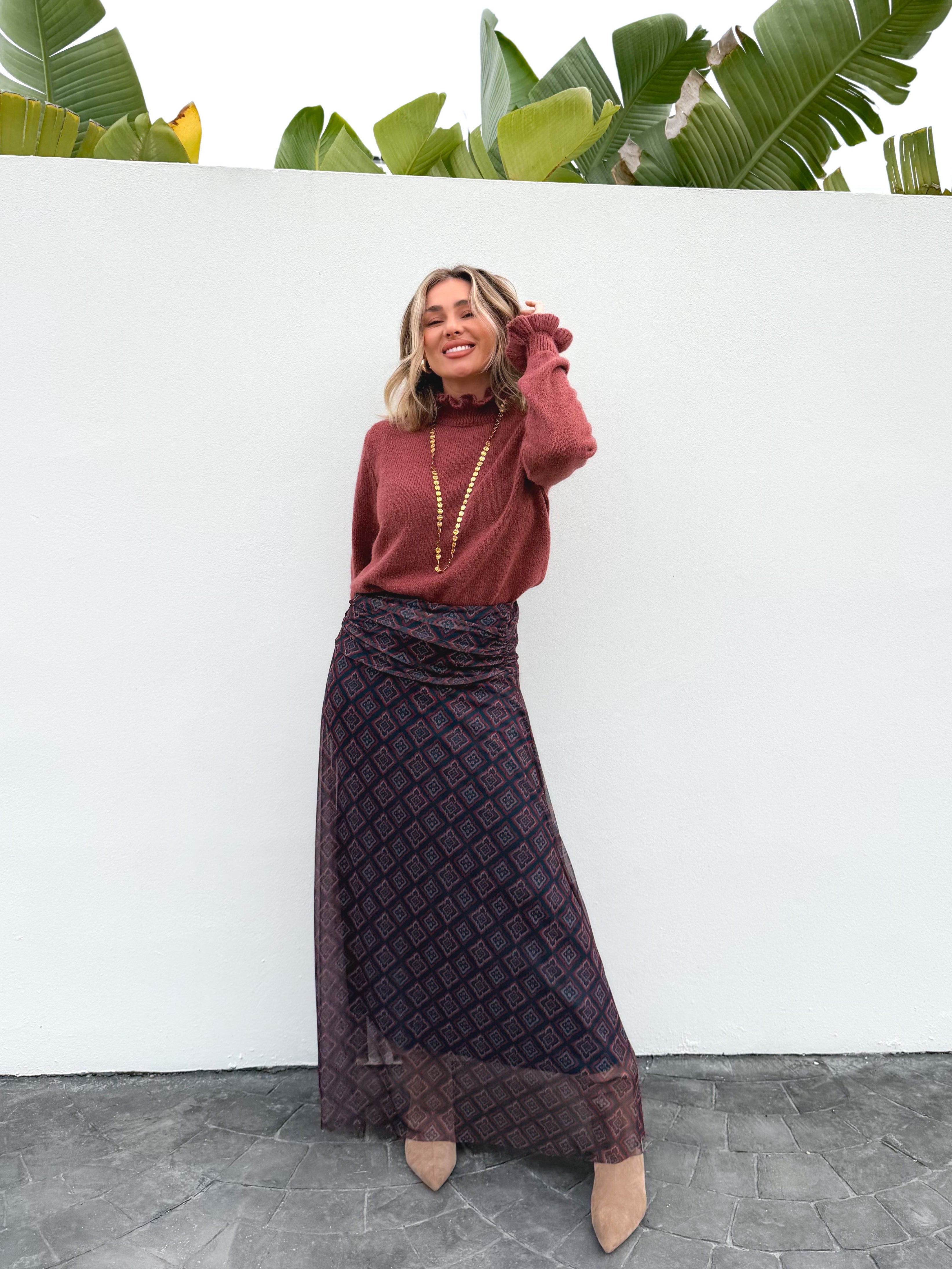 Falda larga gasa estampado multi