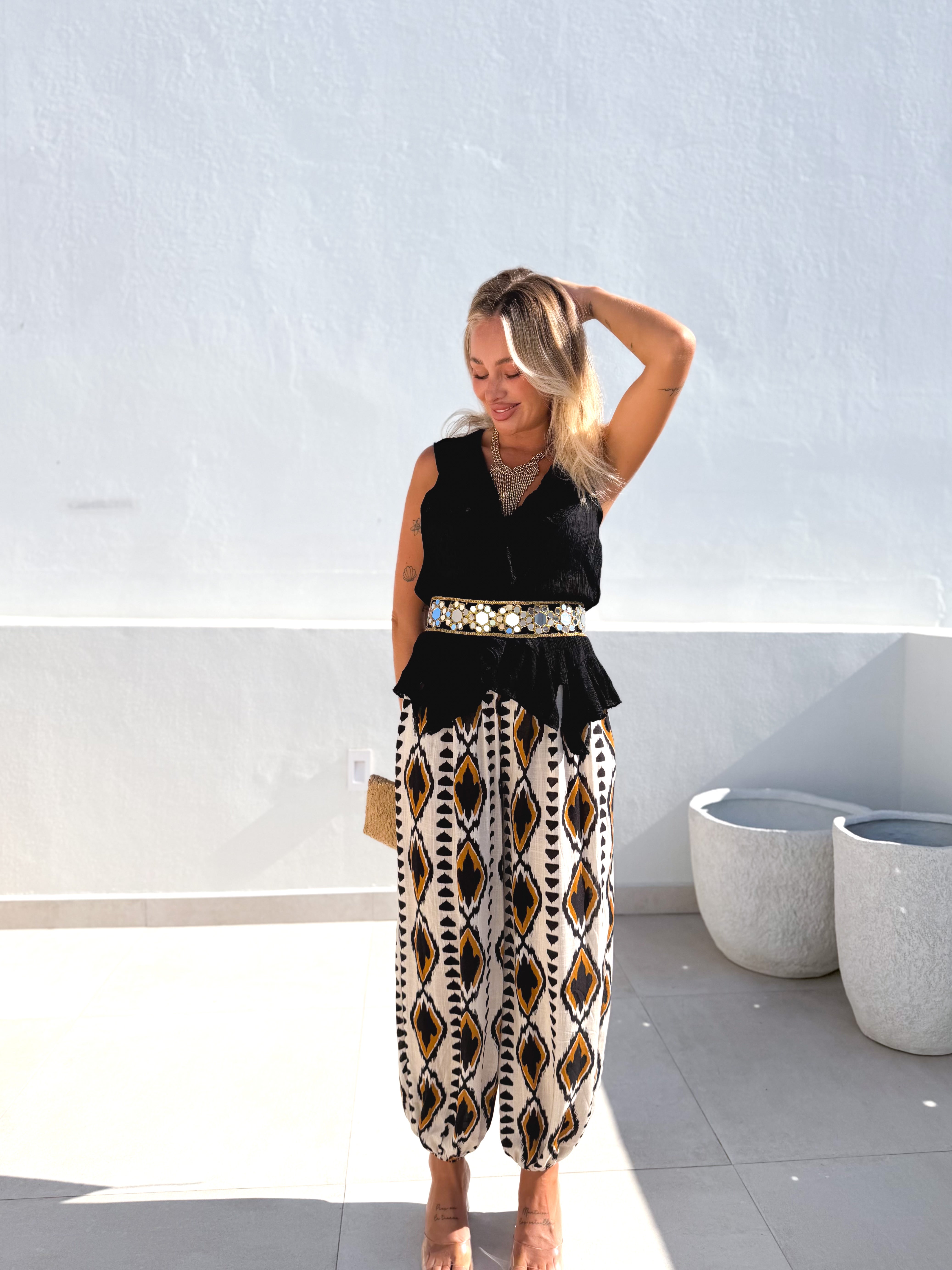 Bombacho negro estampado