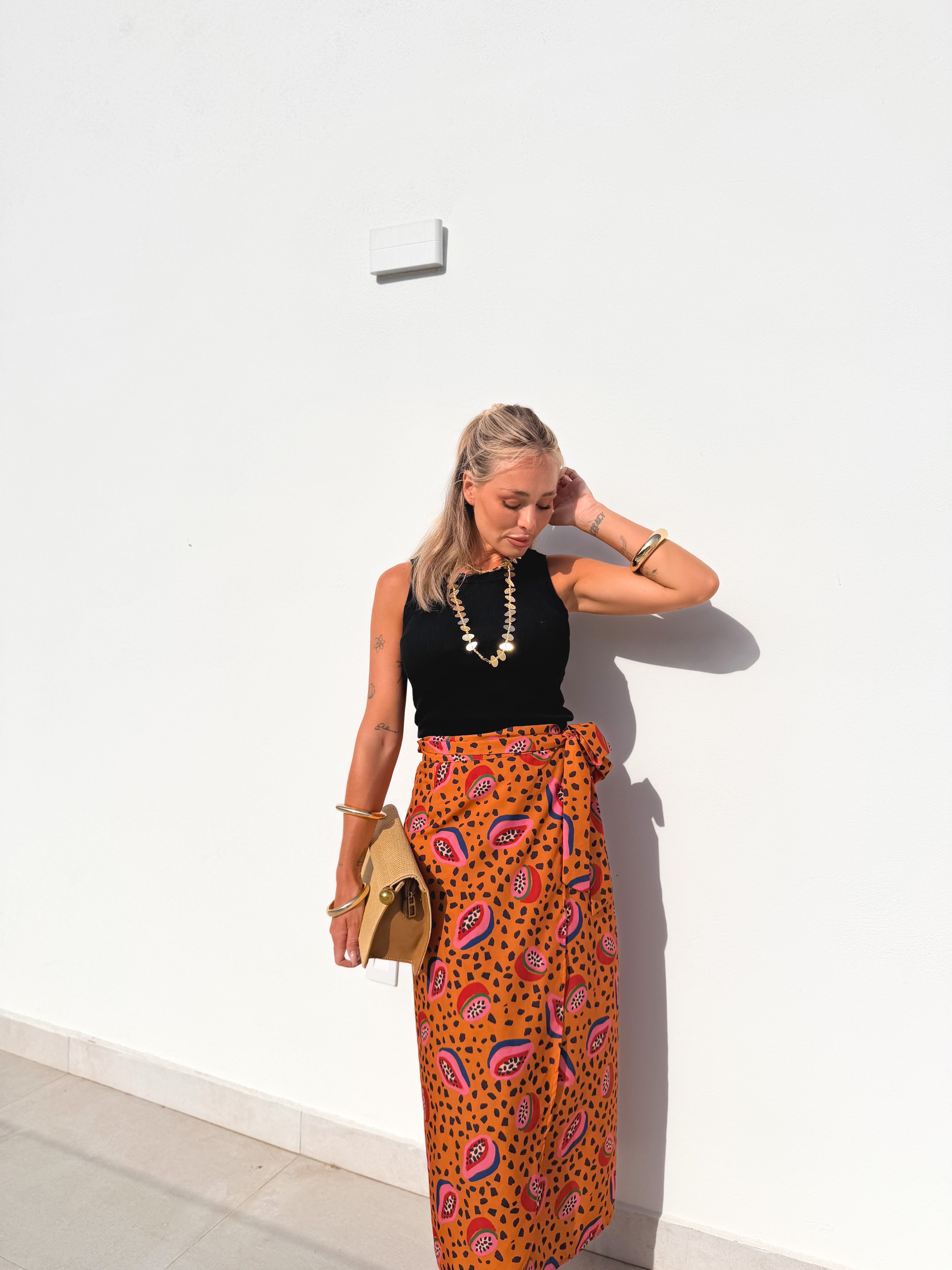Falda pareo papaya