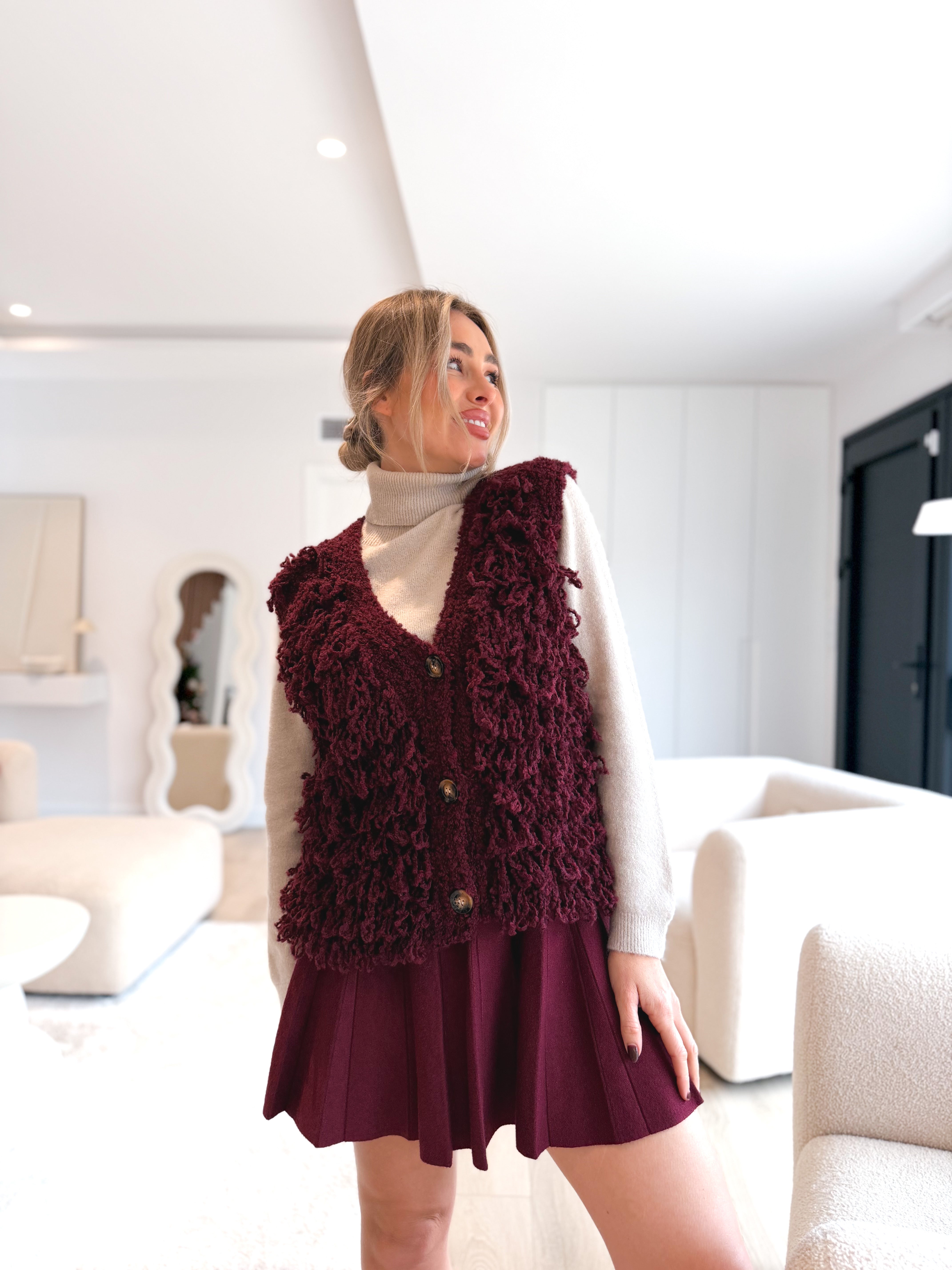 Chaleco pelo lana Burdeos