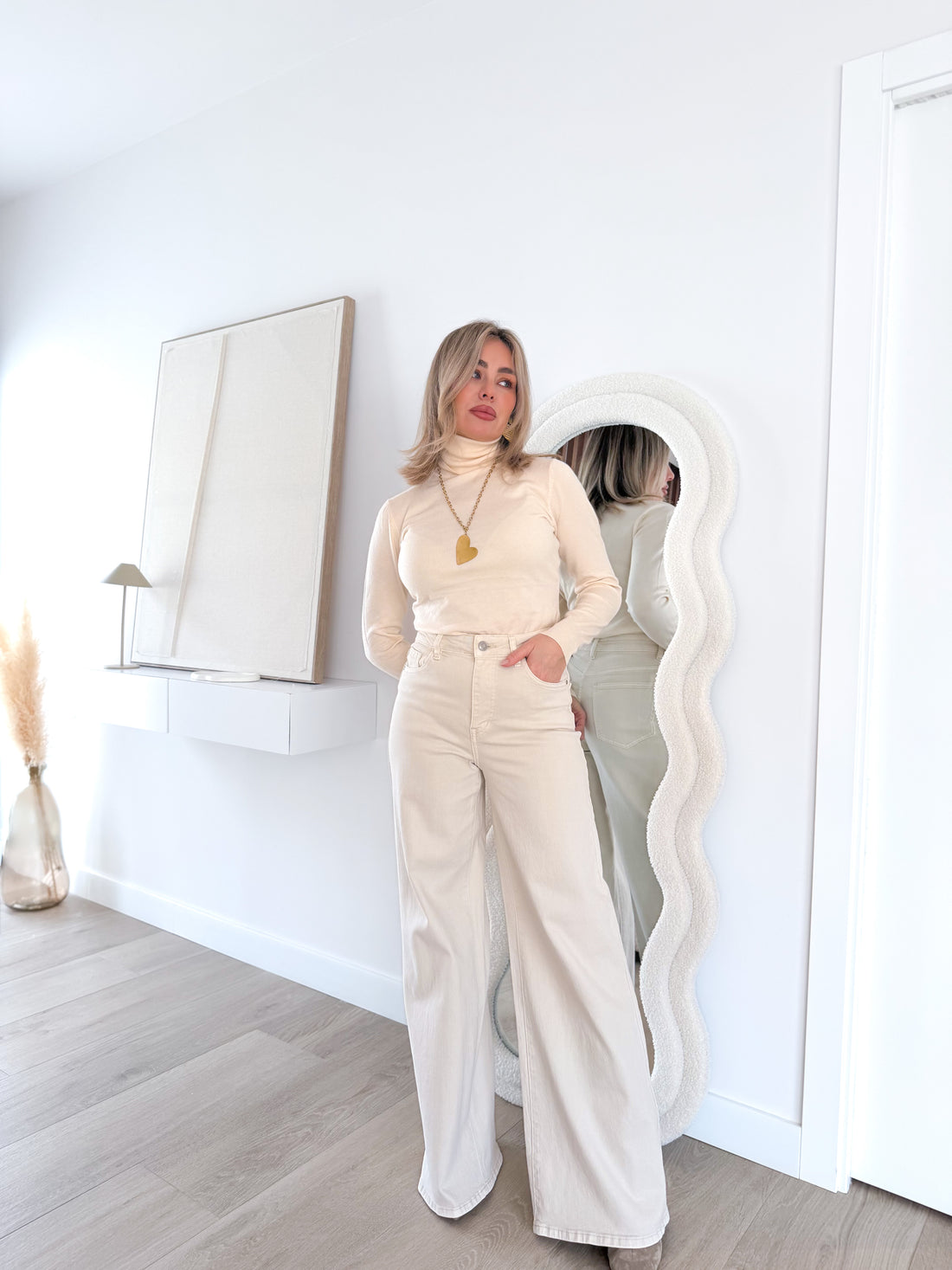 Jeans wide leg beige