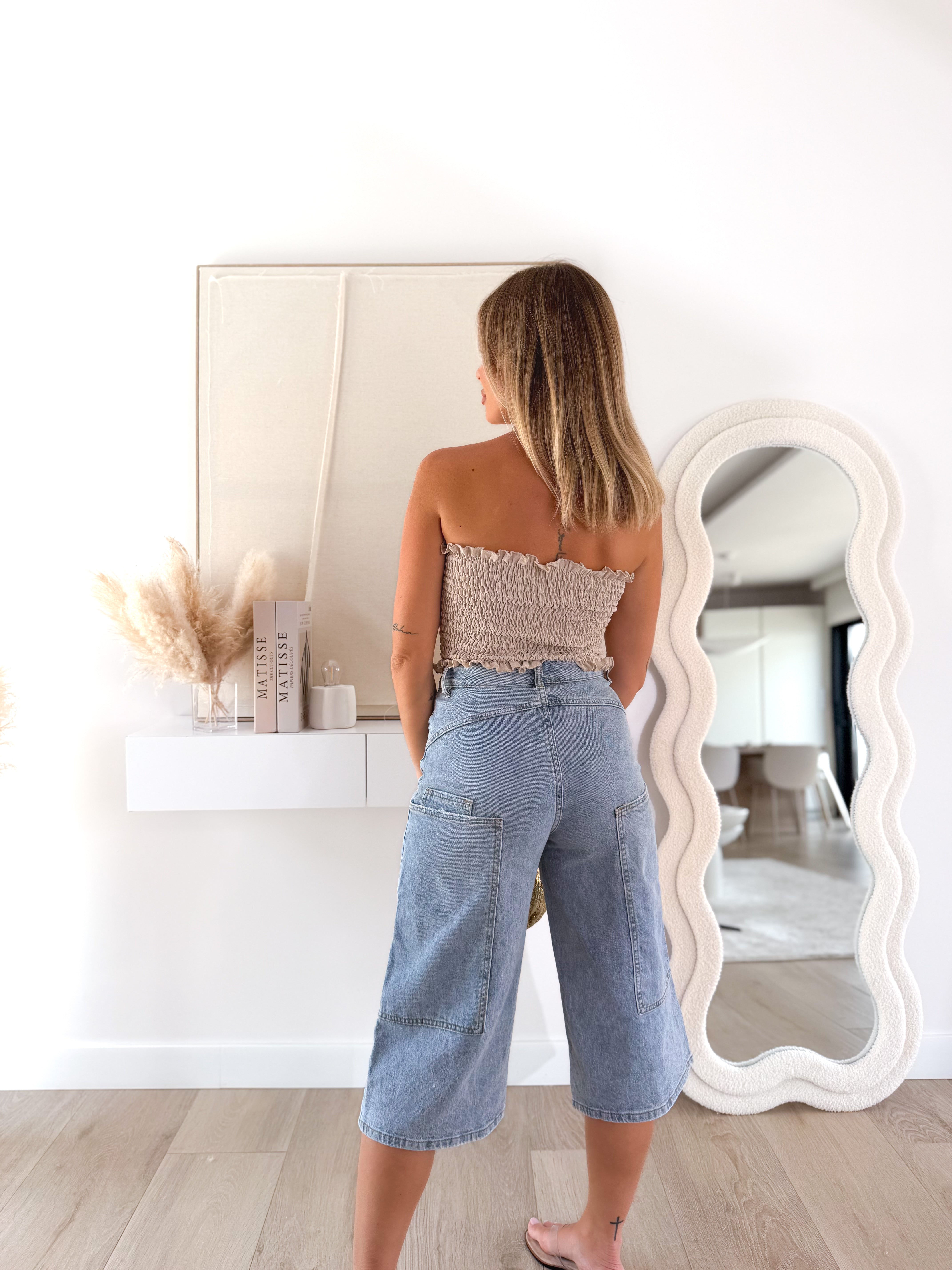 Bermuda denim desgastada
