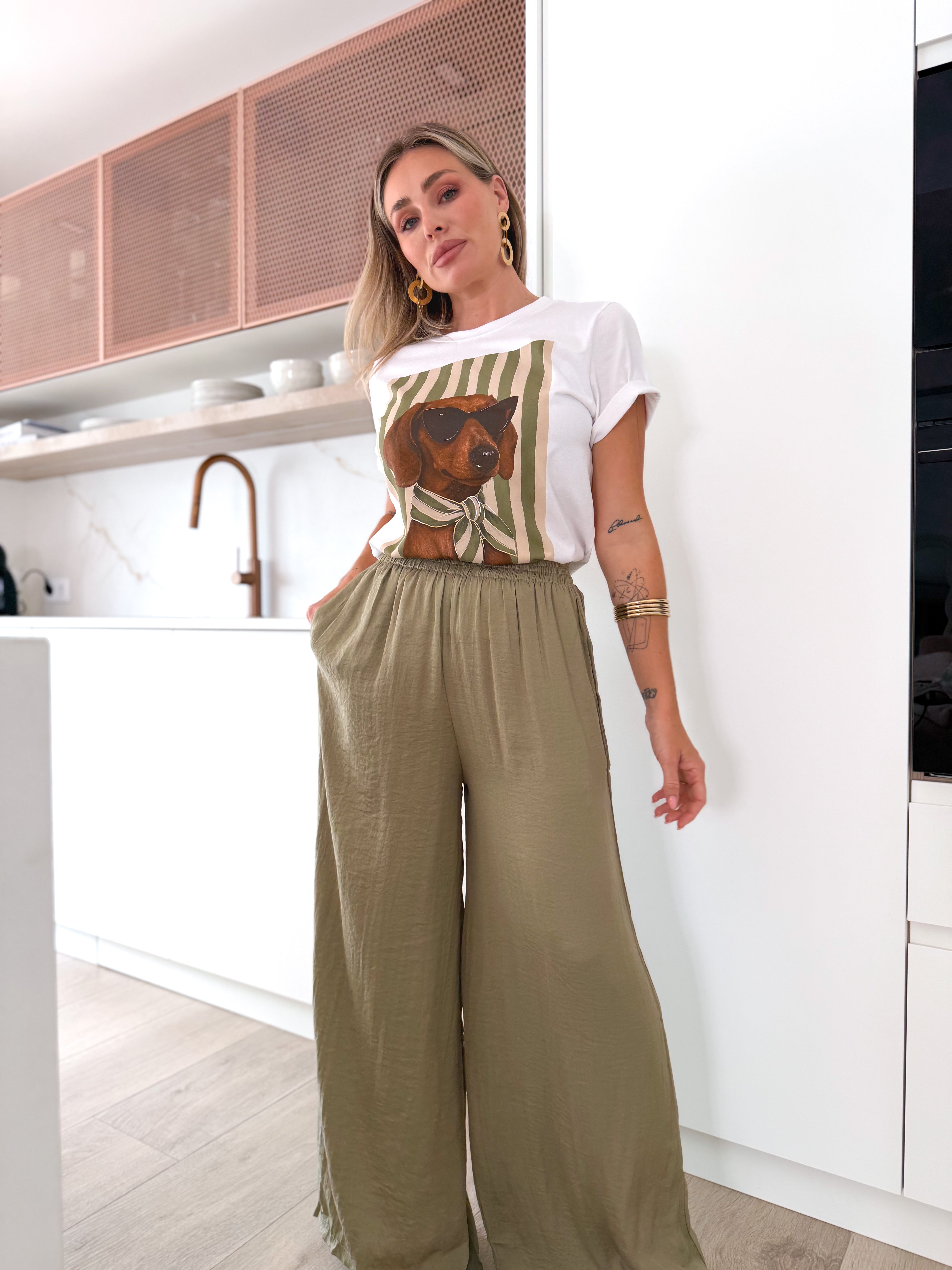 Pantalón fluido wide leg verde
