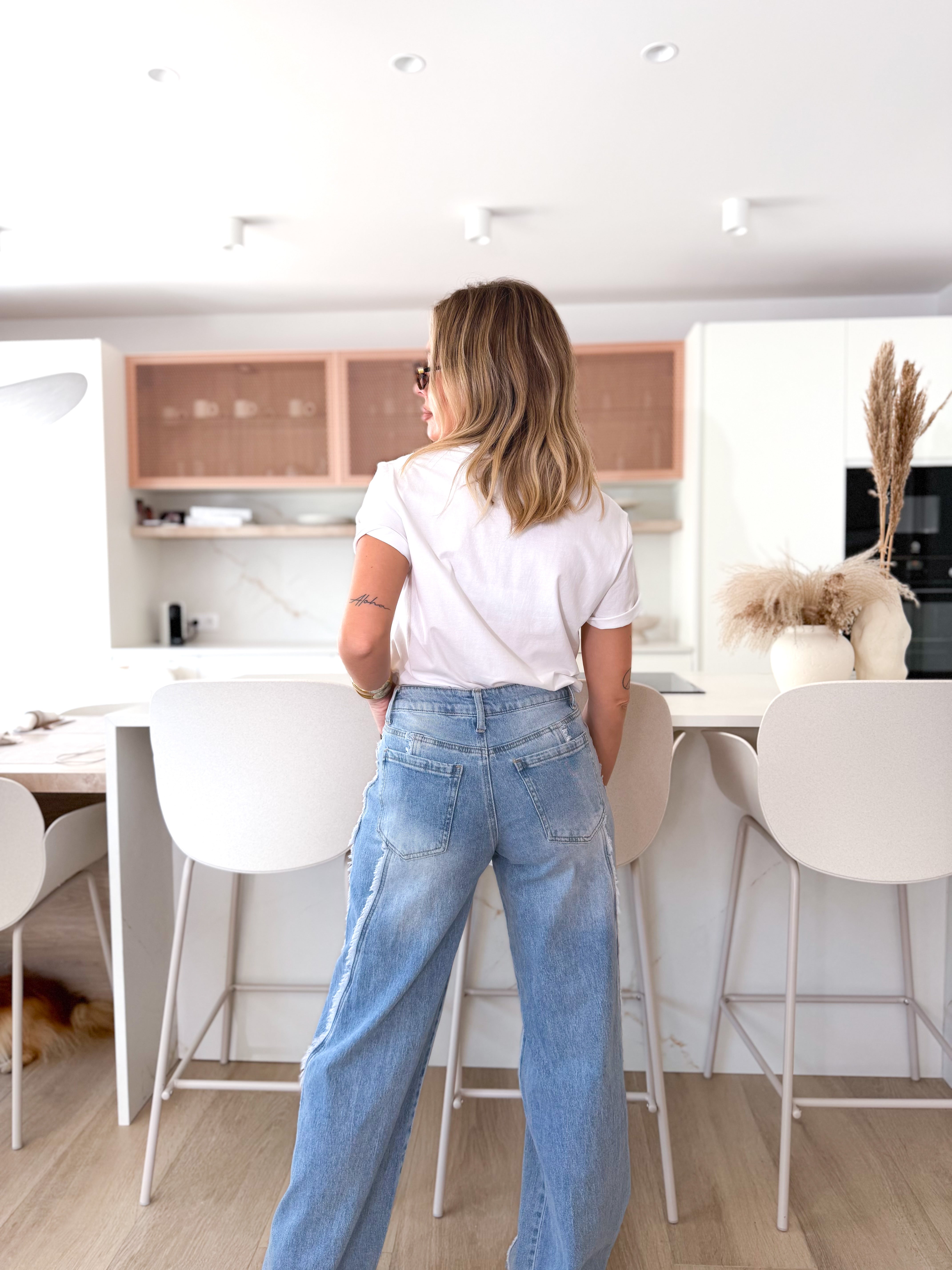 Denim wide desgastado