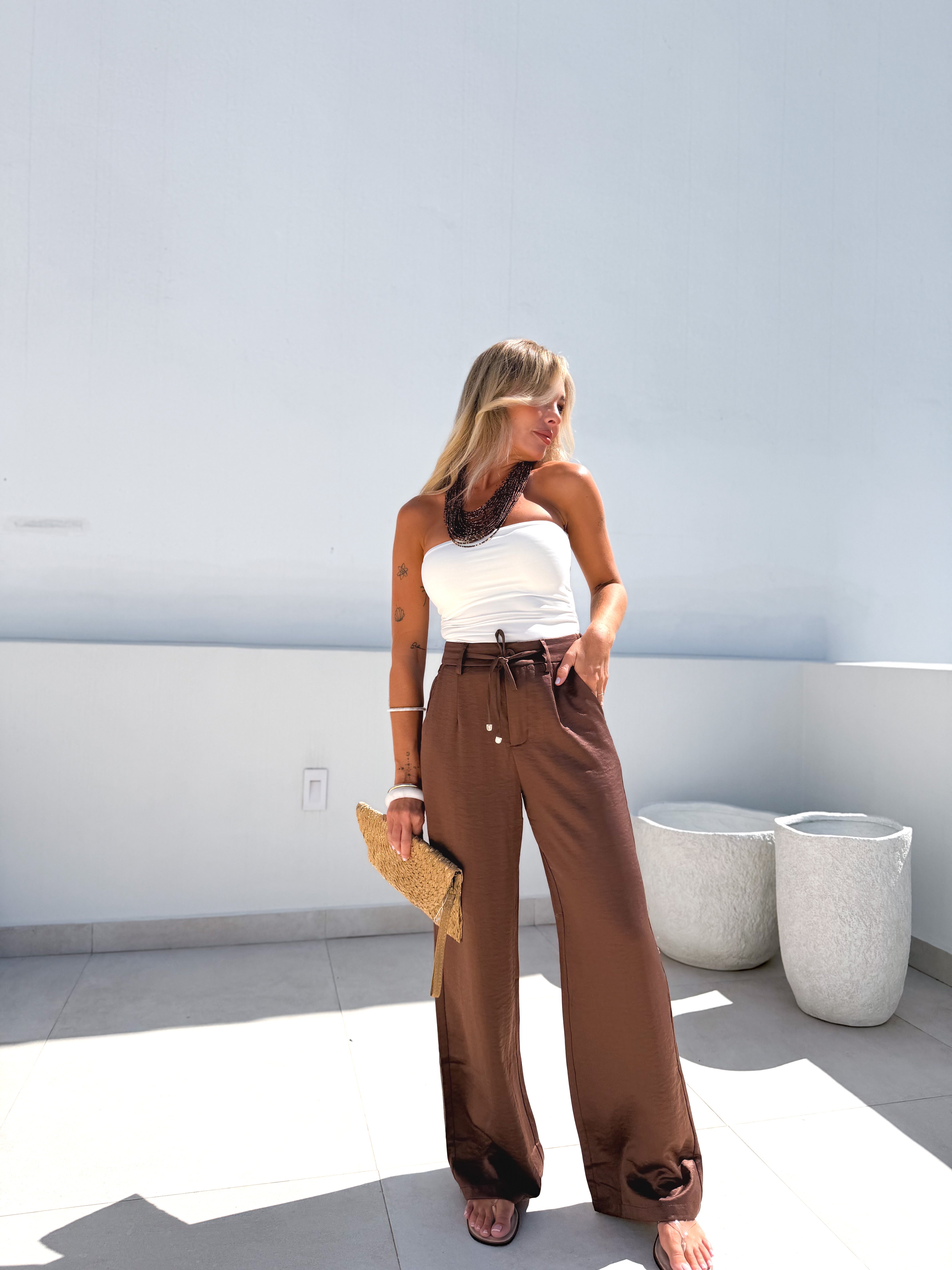 Pantalón satinado Marrón