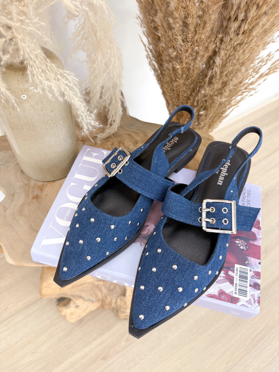 Zapato plano tachas denim