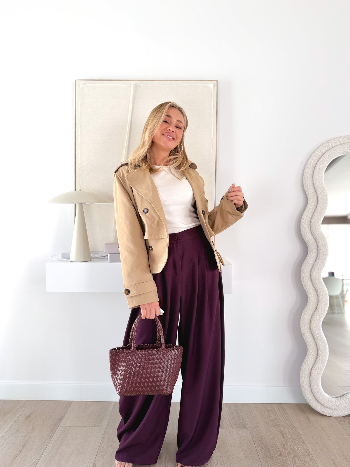 Pantalón wide leg pinzas burgundy