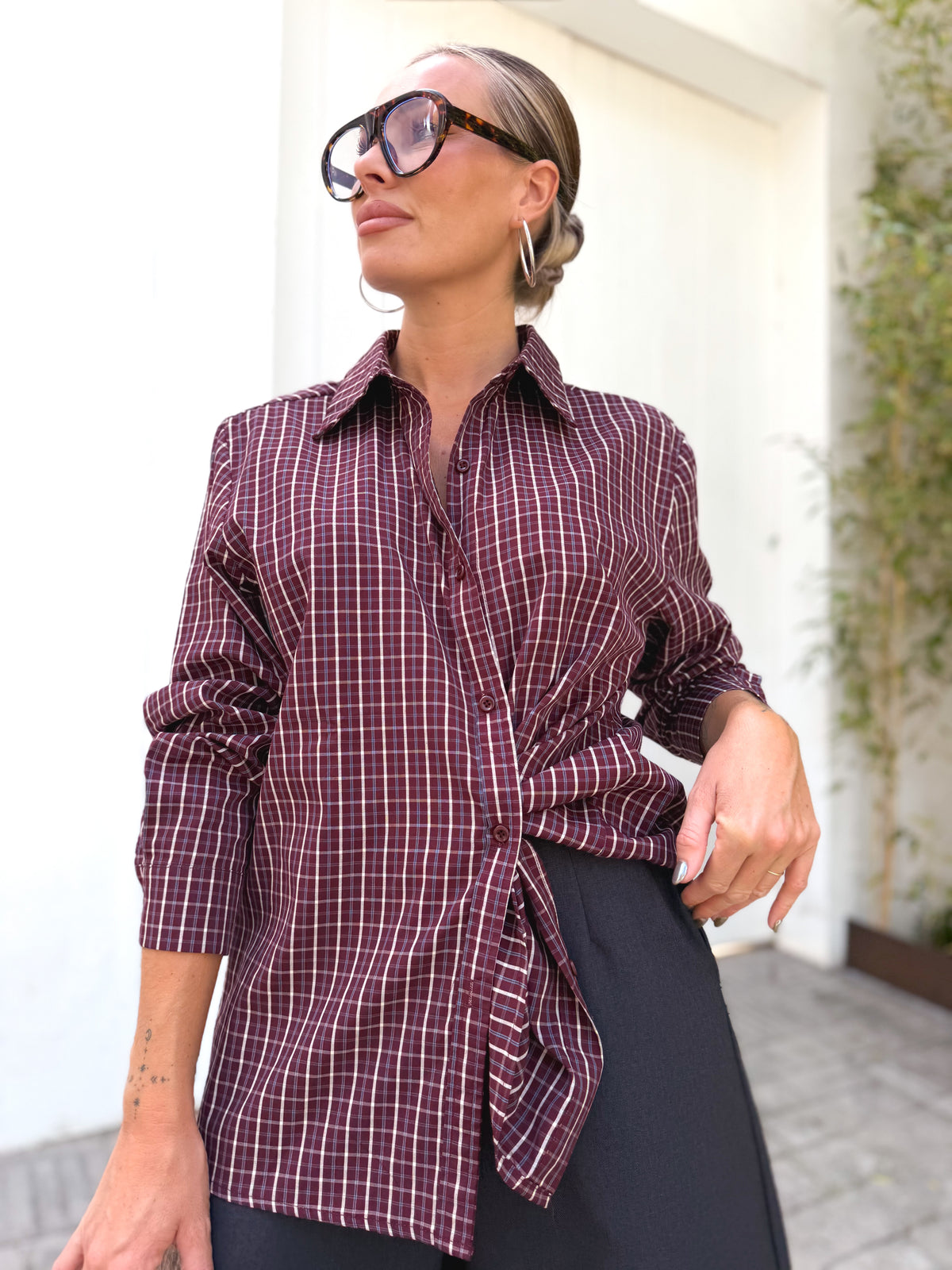 Camisa cuadros Burdeos