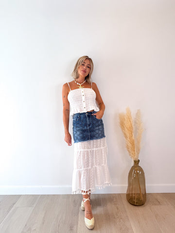 Falda denim combinada