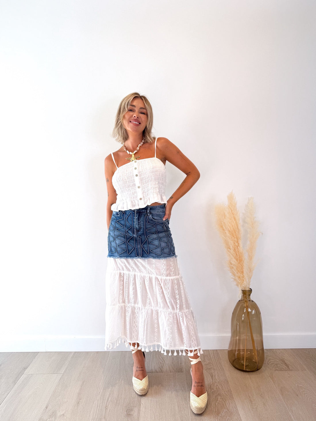 Falda denim combinada