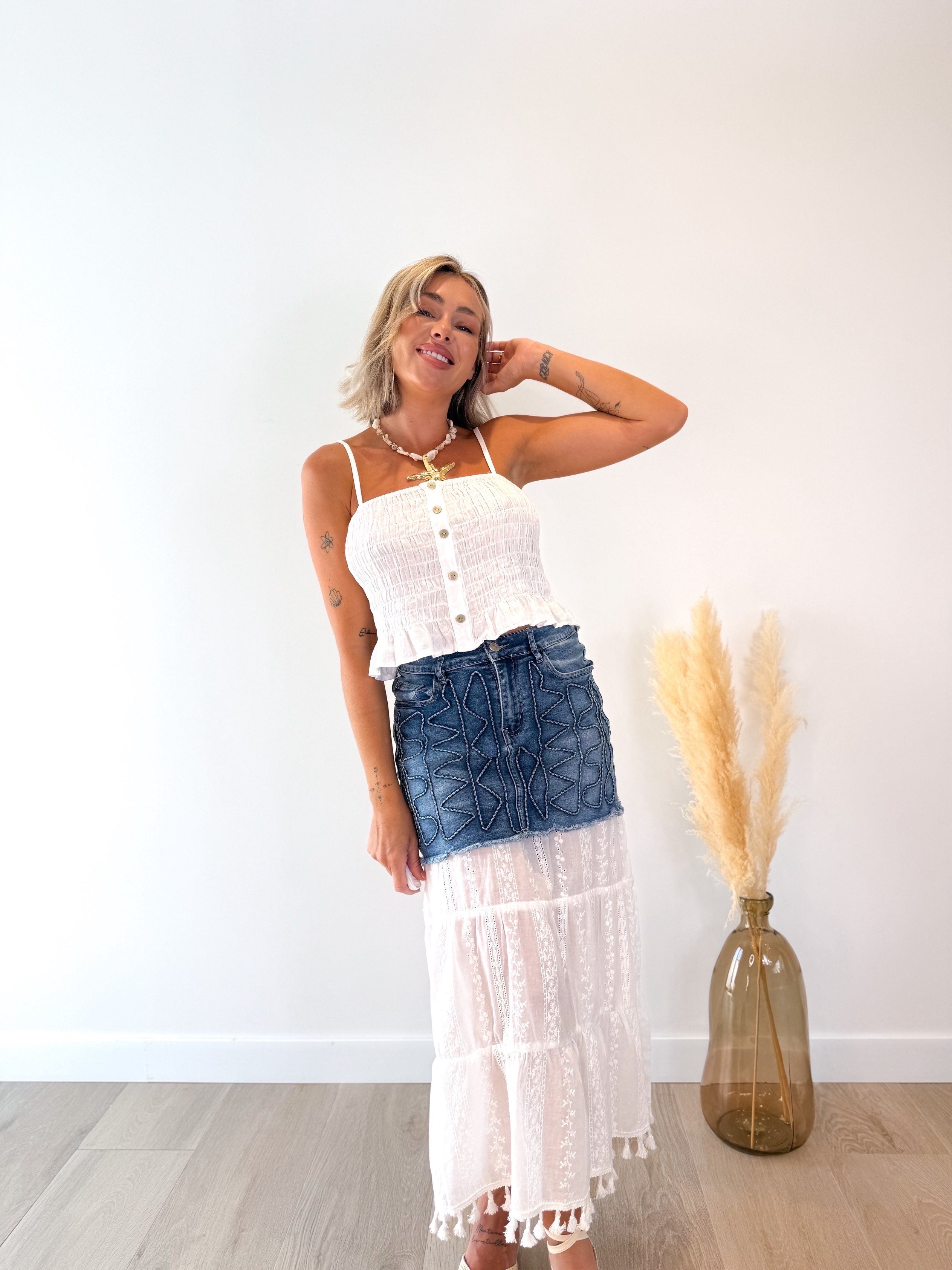 Falda denim combinada