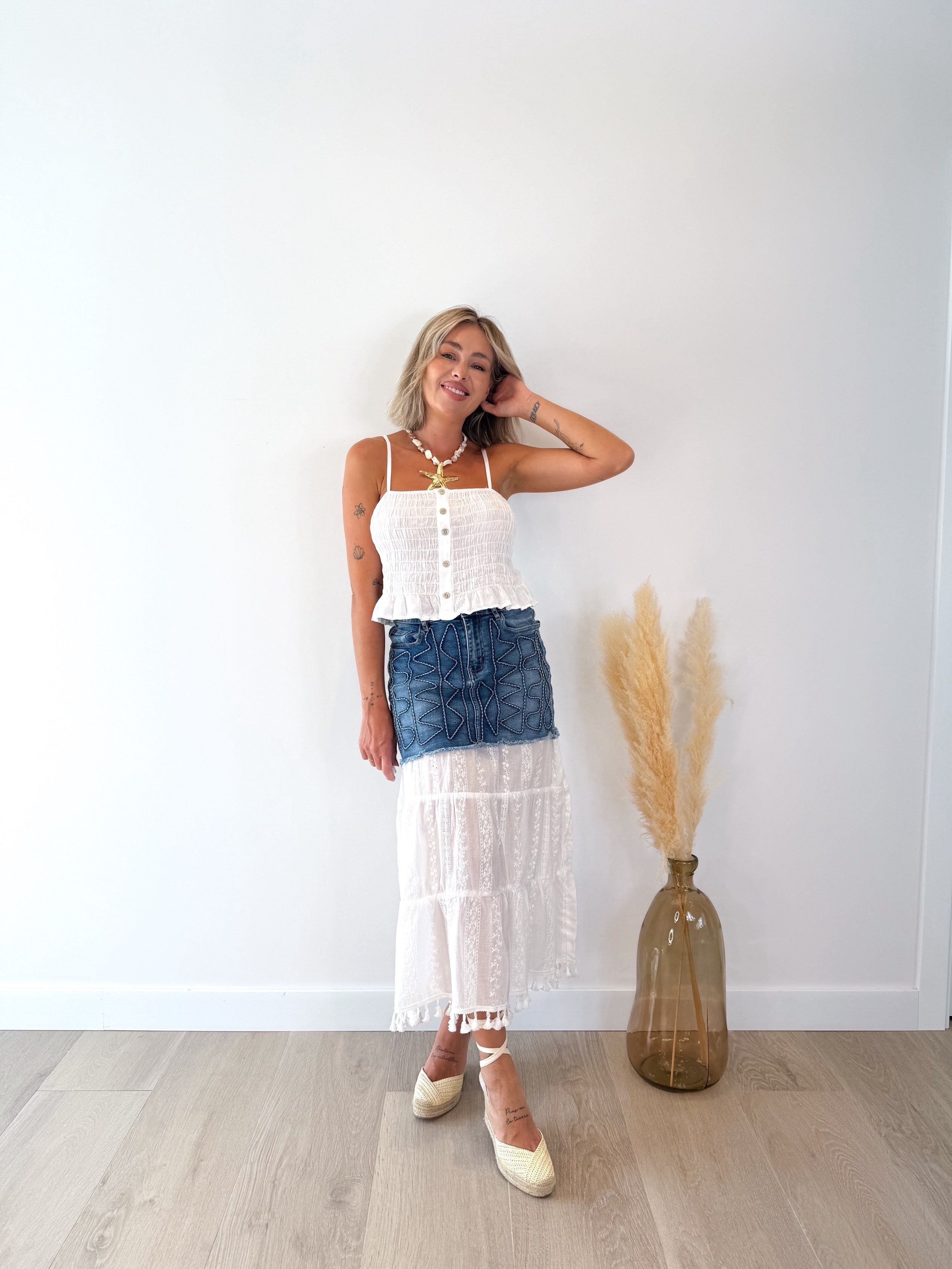 Falda denim combinada