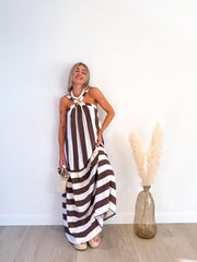 Vestido lino rayas choco