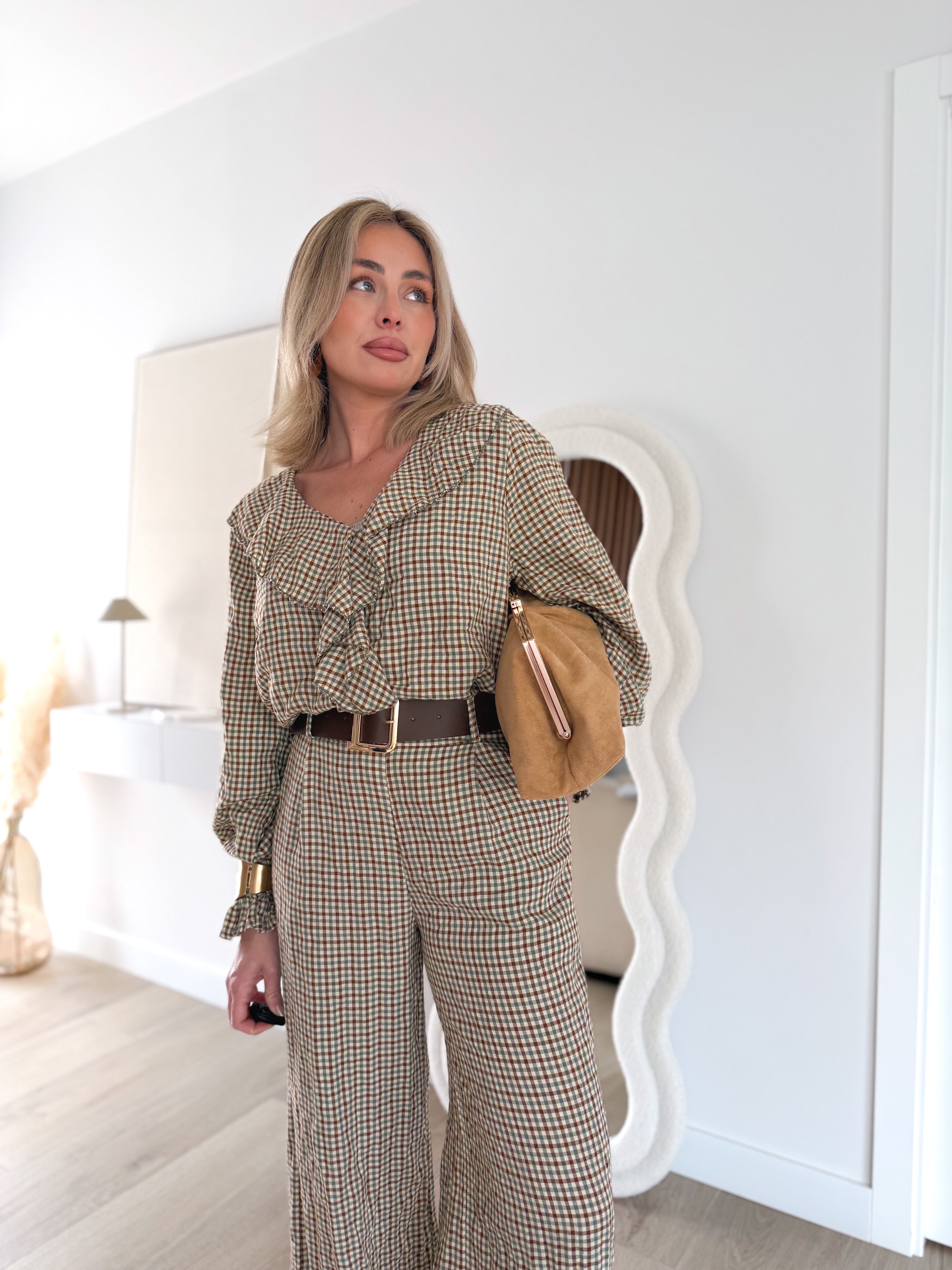 Blusa combinada cuadros verde