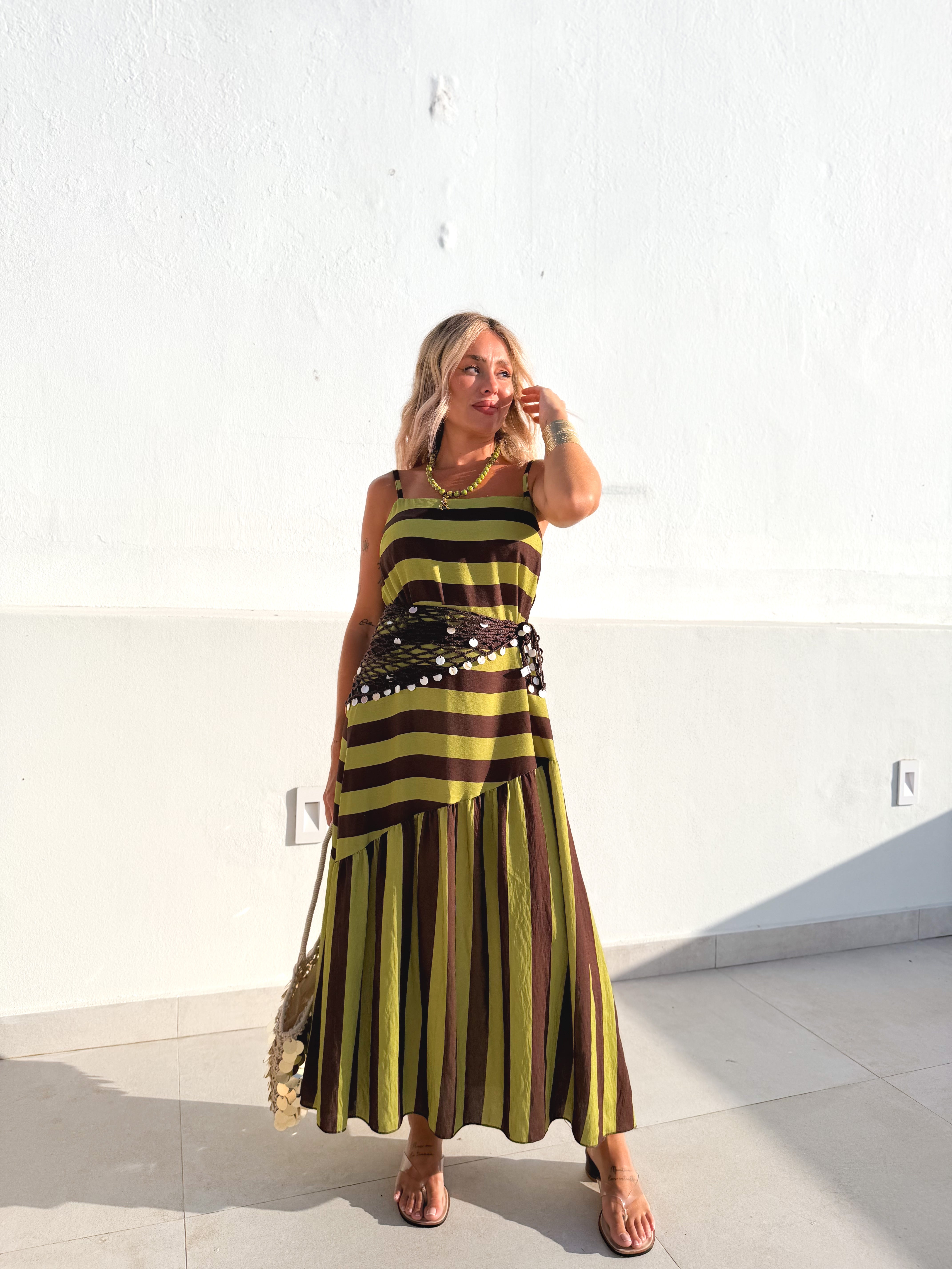 Vestido tirante asimétrico Lima/Marrón