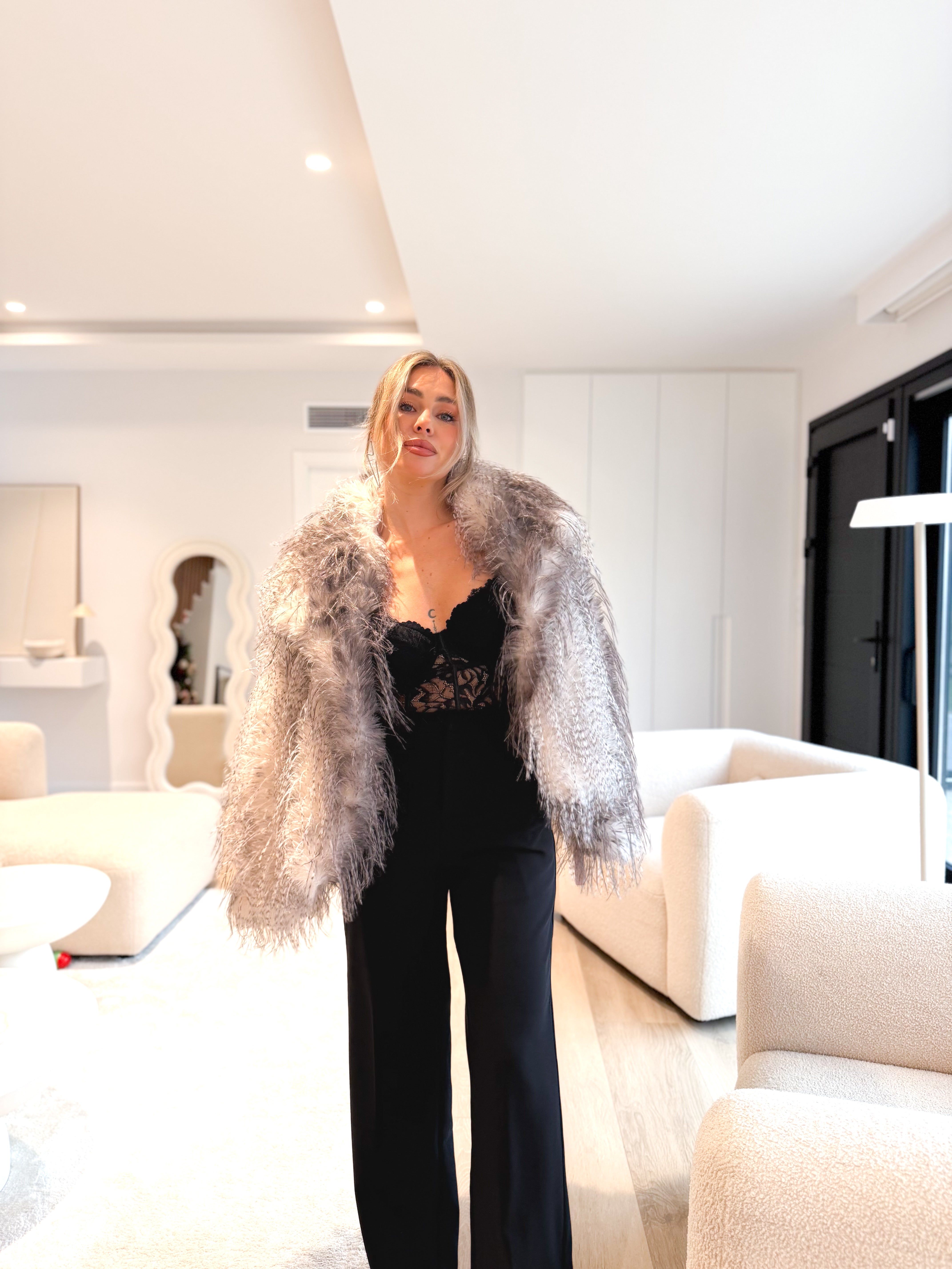 Chaqueta pelo largo bicolor