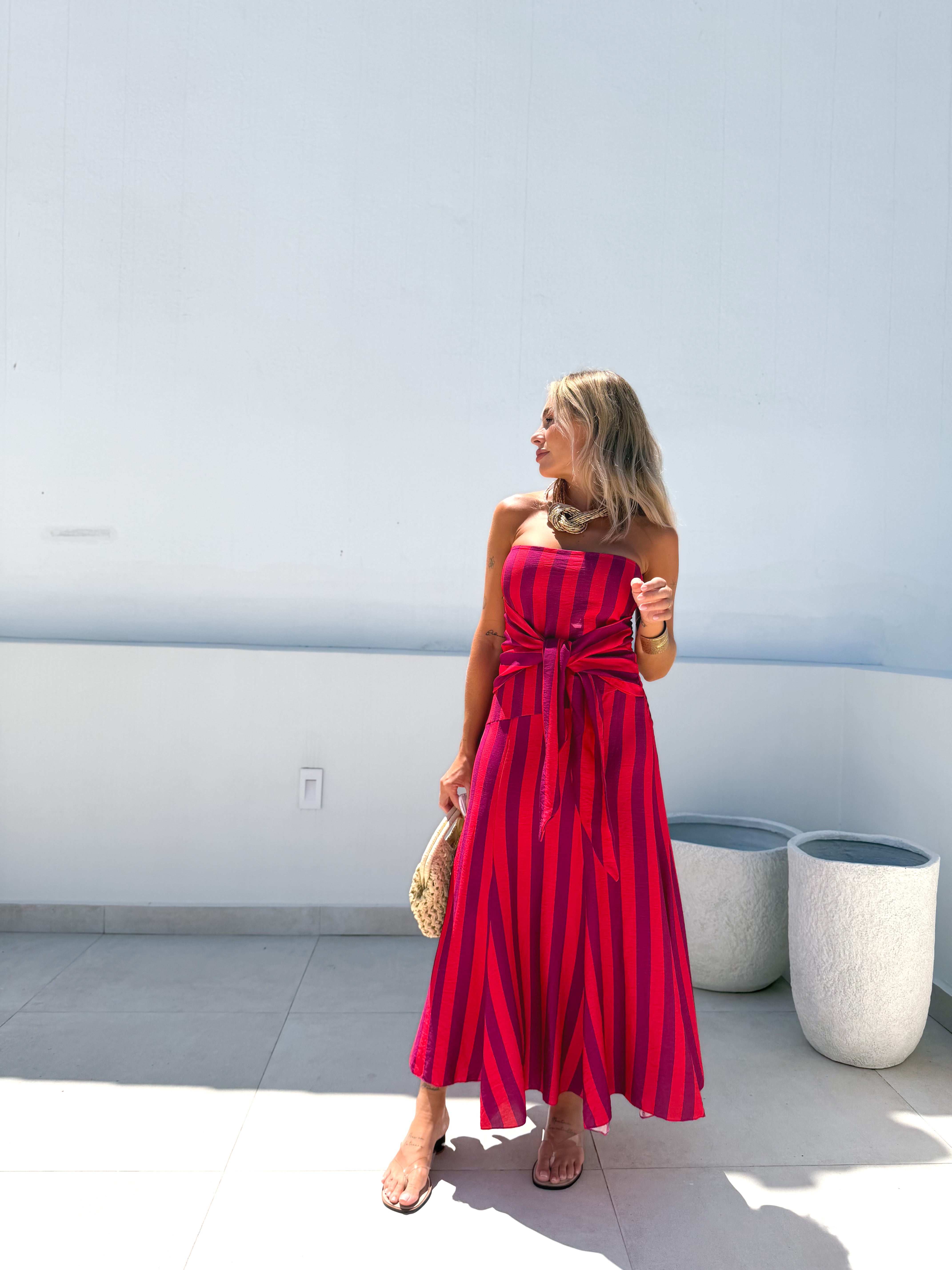 Vestido Nudo rayas Rosa/Morado